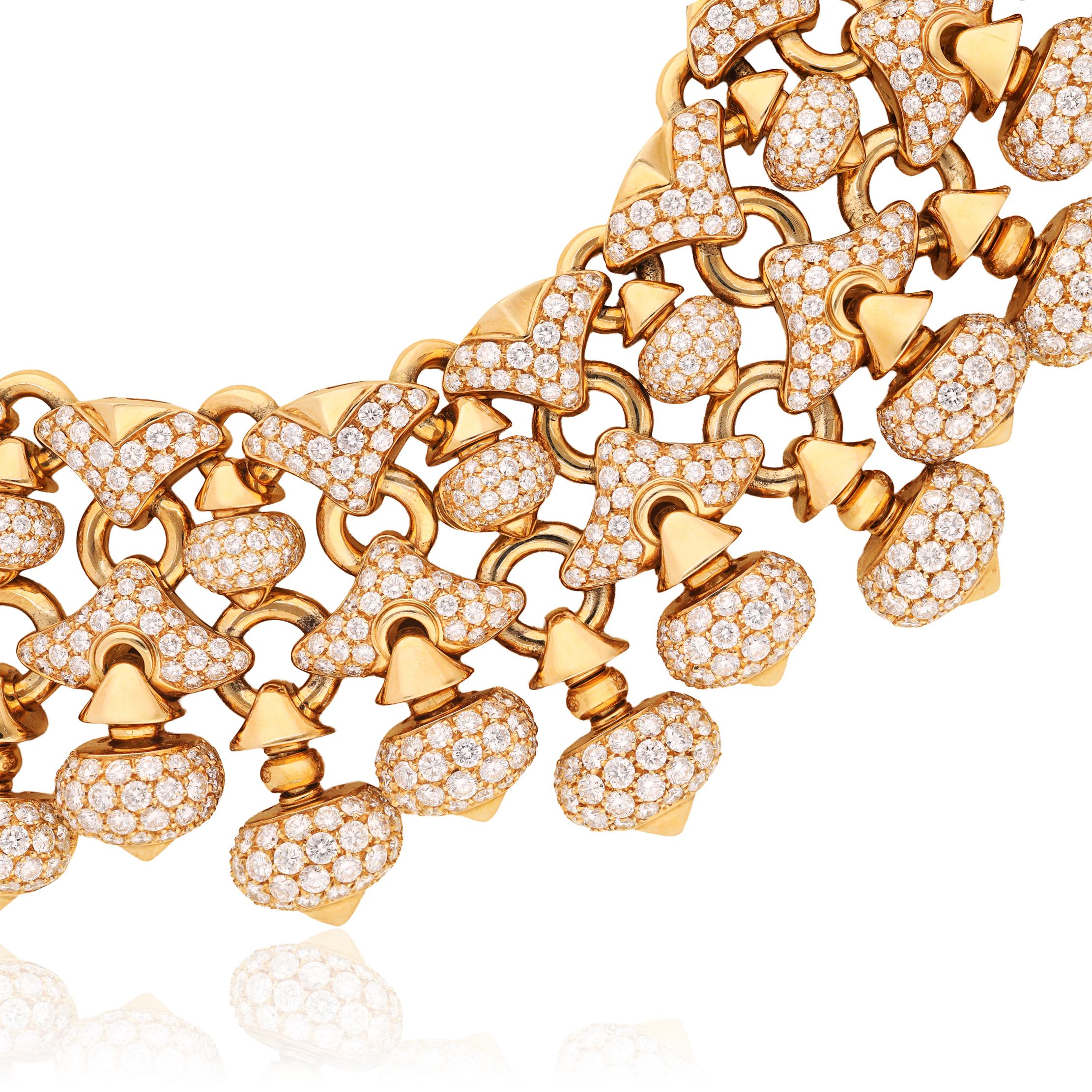 BULGARI 18K Yellow Gold Diamond Necklace, Pigna Collection