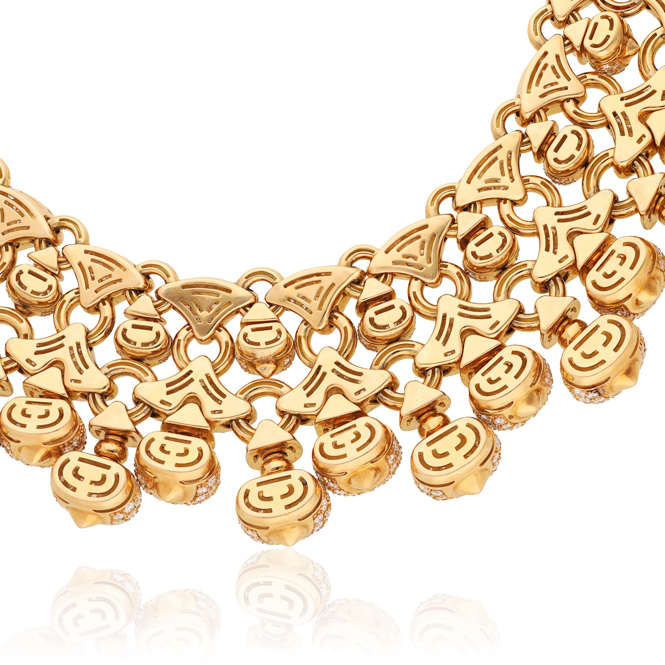 BULGARI 18K Yellow Gold Diamond Necklace, Pigna Collection