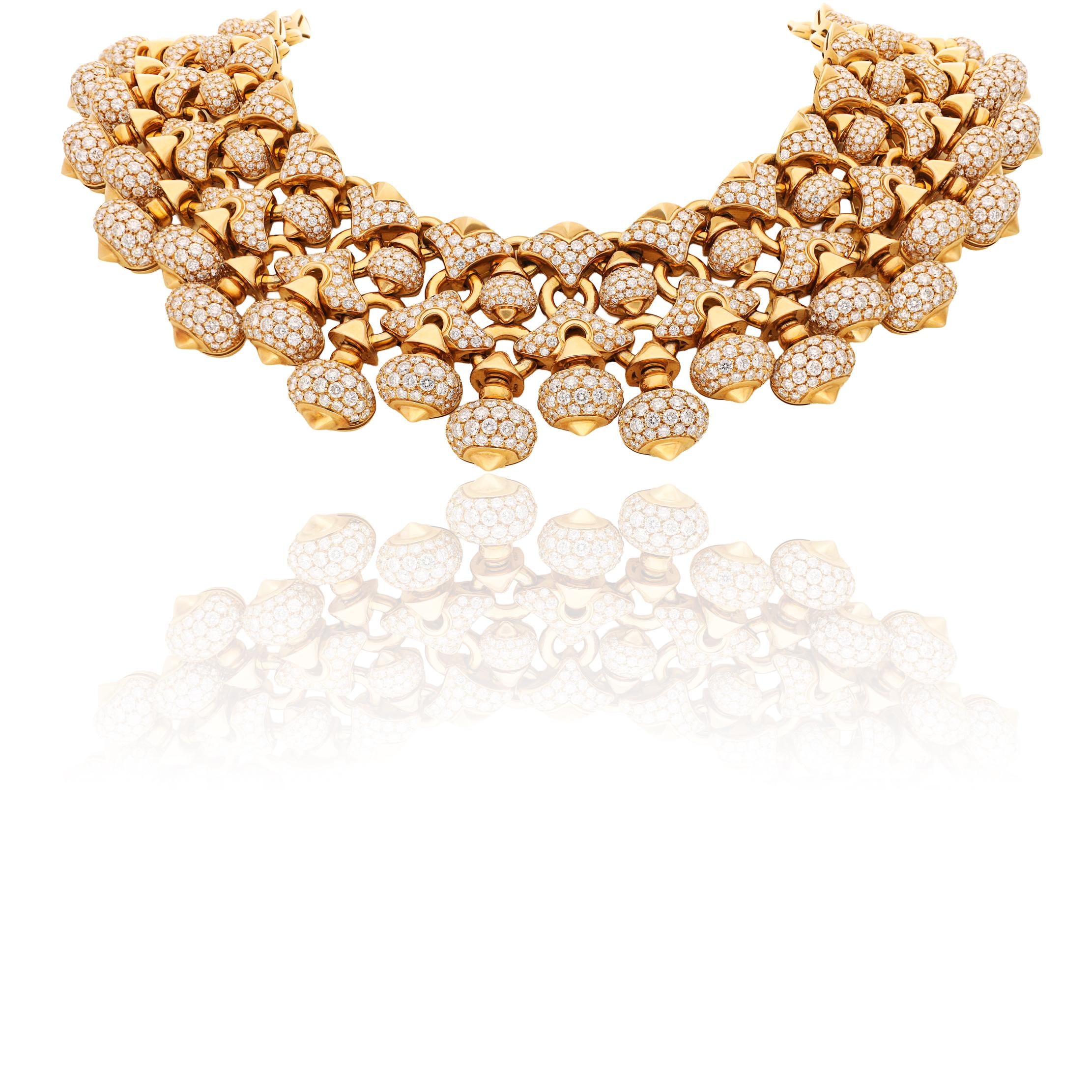 BULGARI 18K Yellow Gold Diamond Necklace, Pigna Collection