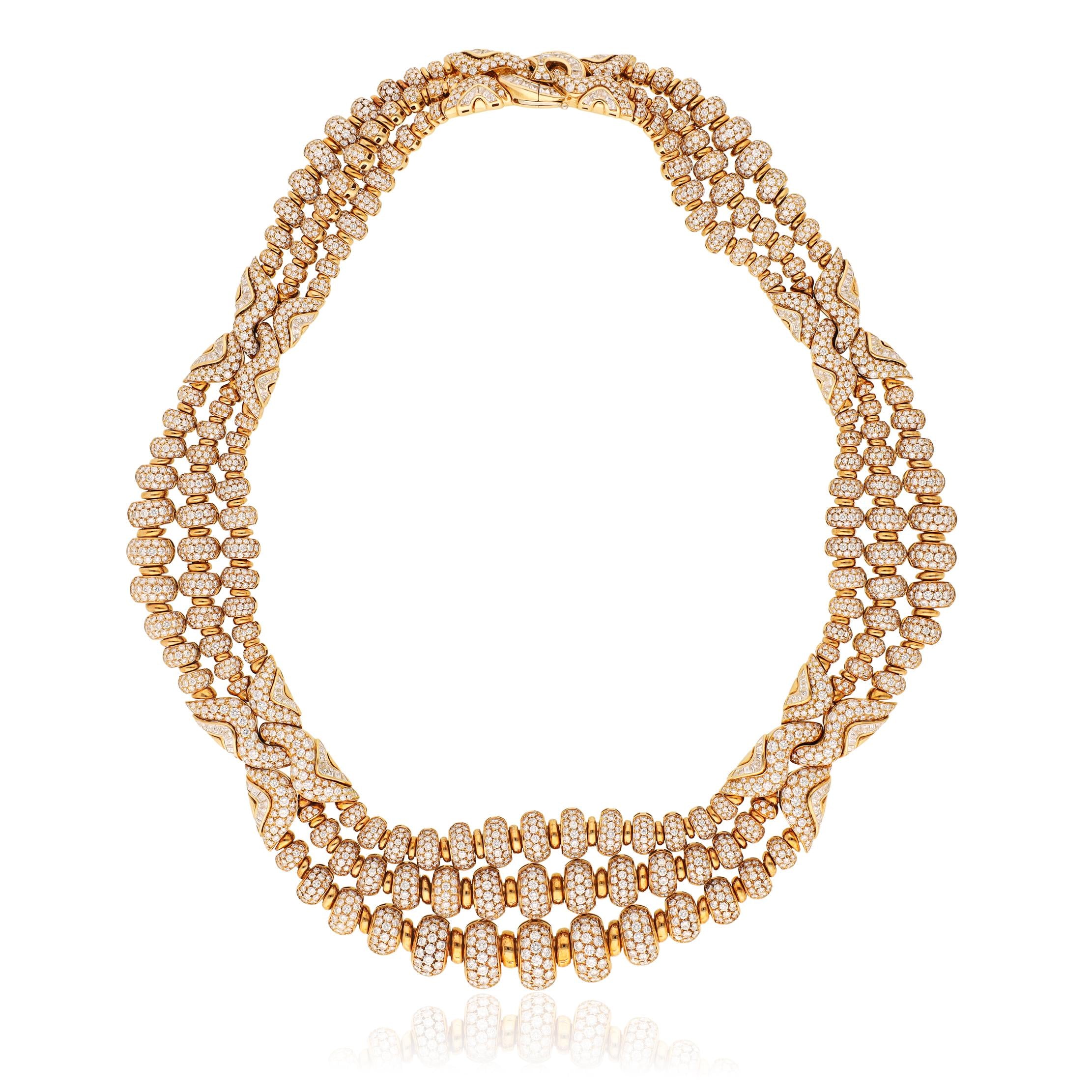 BULGARI 18K Yellow Gold 3-Row Diamond Celtaura Necklace