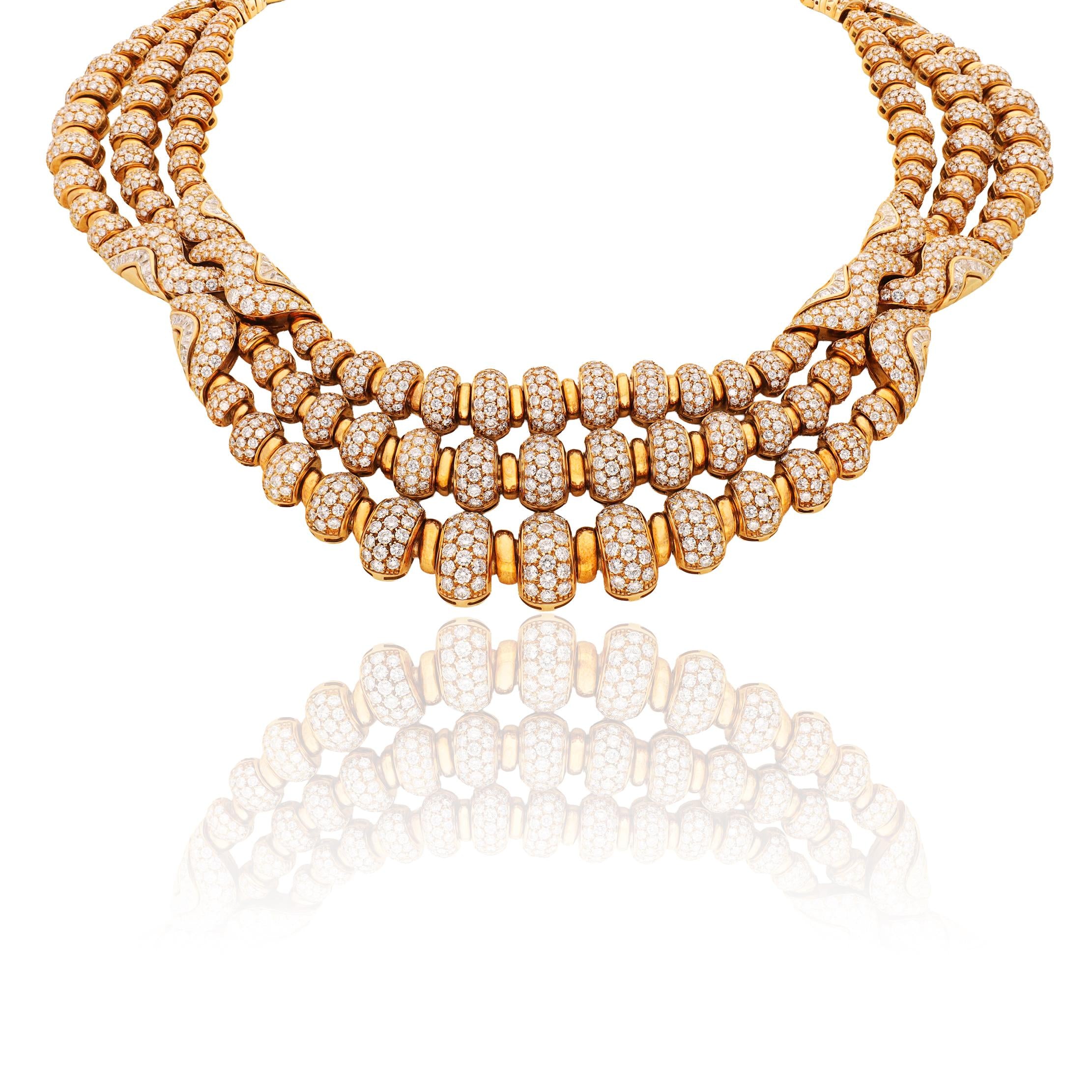 BULGARI 18K Yellow Gold 3-Row Diamond Celtaura Necklace