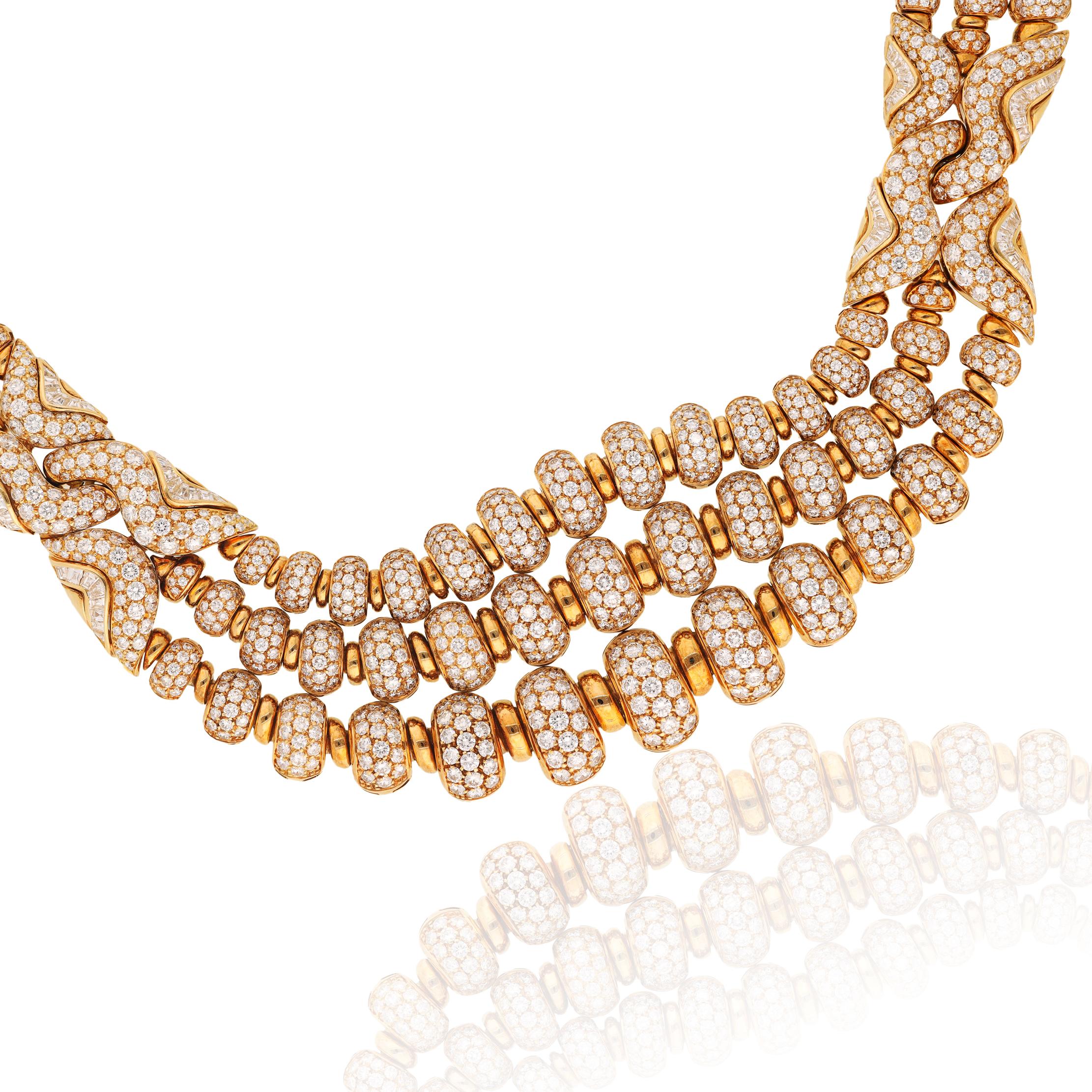 BULGARI 18K Yellow Gold 3-Row Diamond Celtaura Necklace