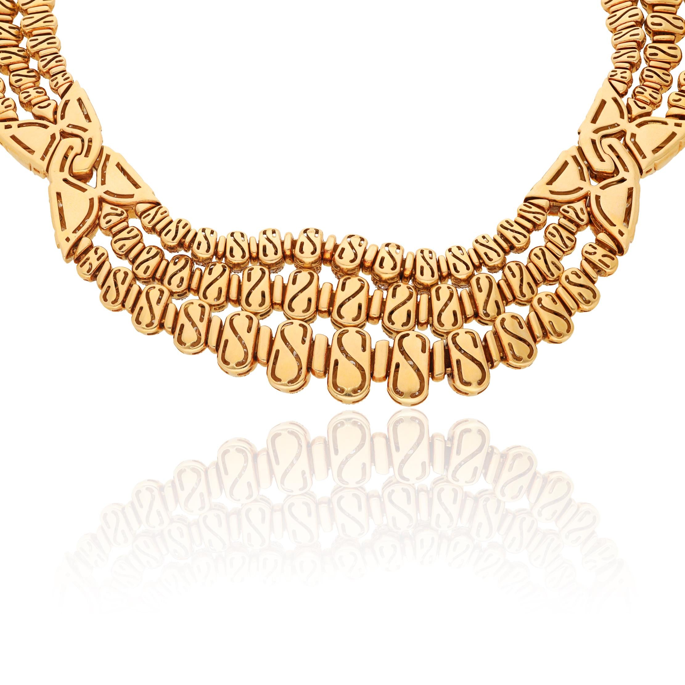 BULGARI 18K Yellow Gold 3-Row Diamond Celtaura Necklace