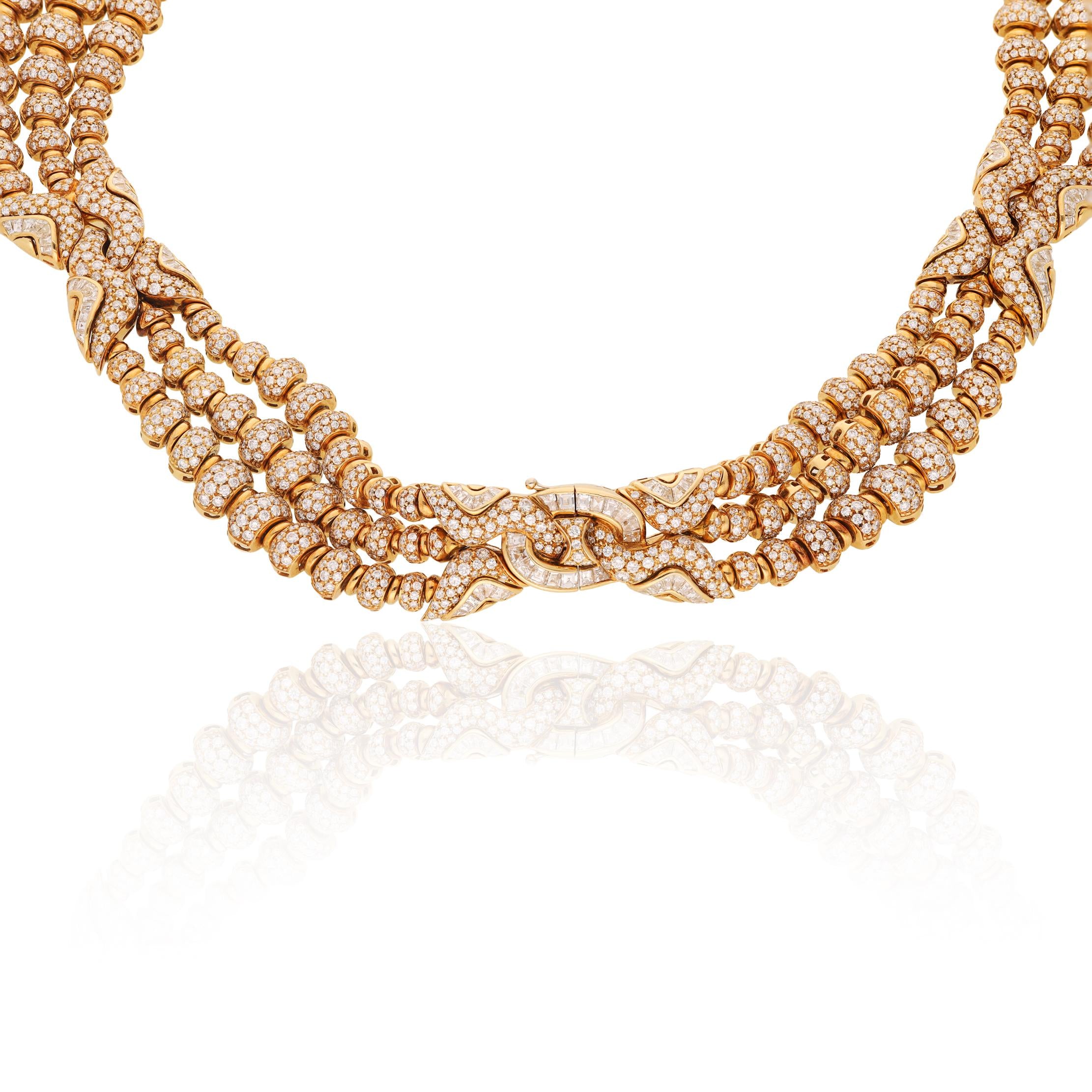 BULGARI 18K Yellow Gold 3-Row Diamond Celtaura Necklace
