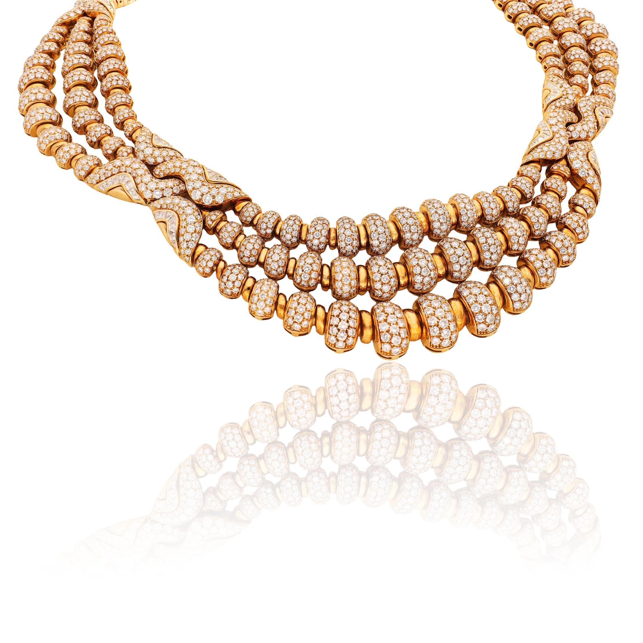 BULGARI 18K Yellow Gold 3-Row Diamond Celtaura Necklace