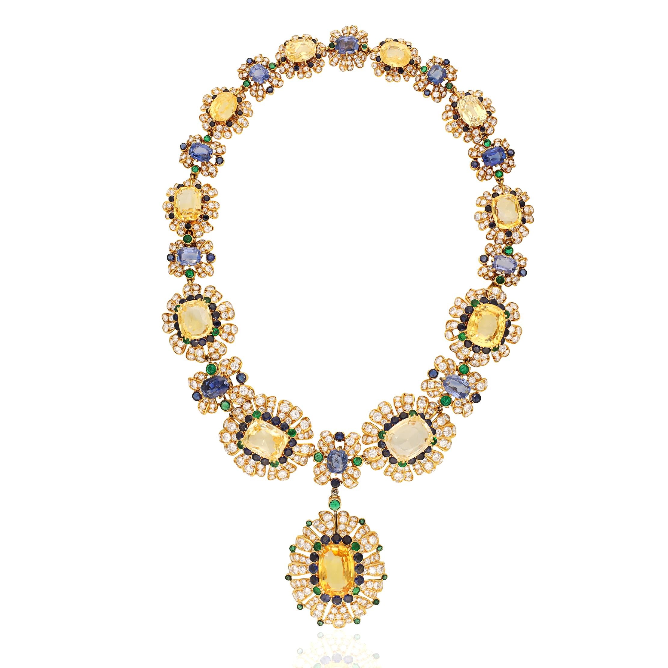 VAN CLEEF & ARPELS Ceylon Yellow & Blue Sapphires Necklace/Detachable Pendant