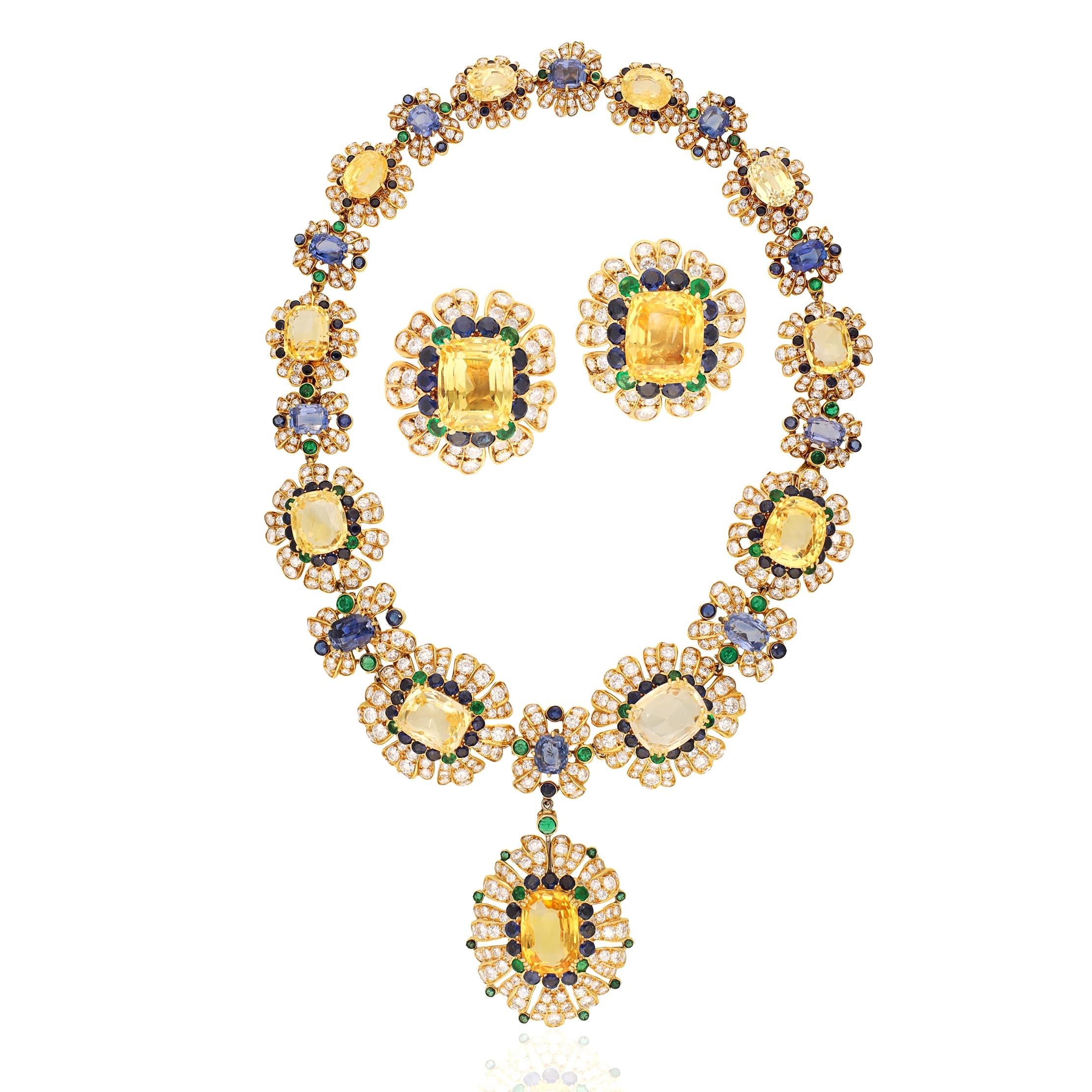 VAN CLEEF & ARPELS Ceylon Yellow & Blue Sapphires Necklace/Detachable Pendant