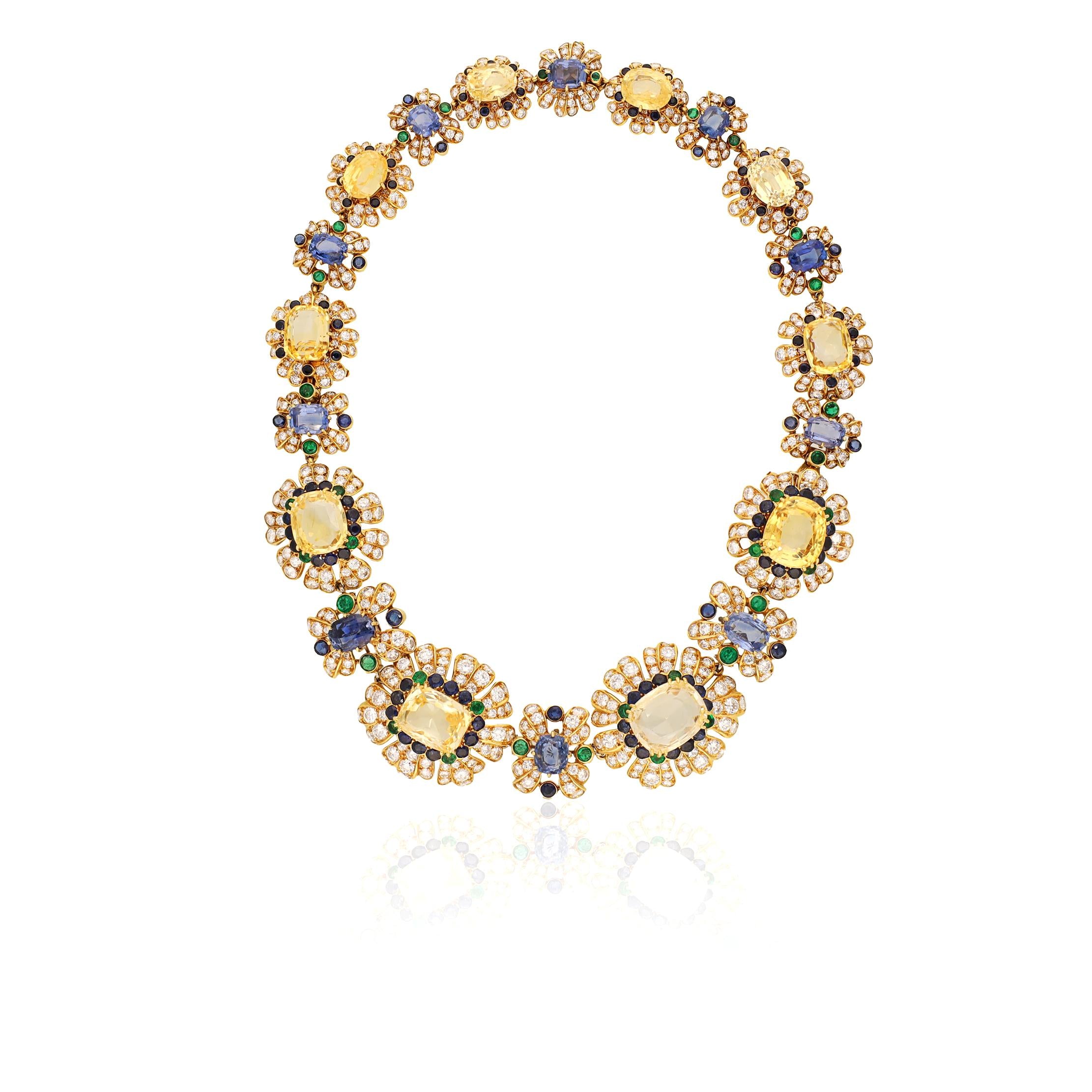 VAN CLEEF & ARPELS Ceylon Yellow & Blue Sapphires Necklace/Detachable Pendant