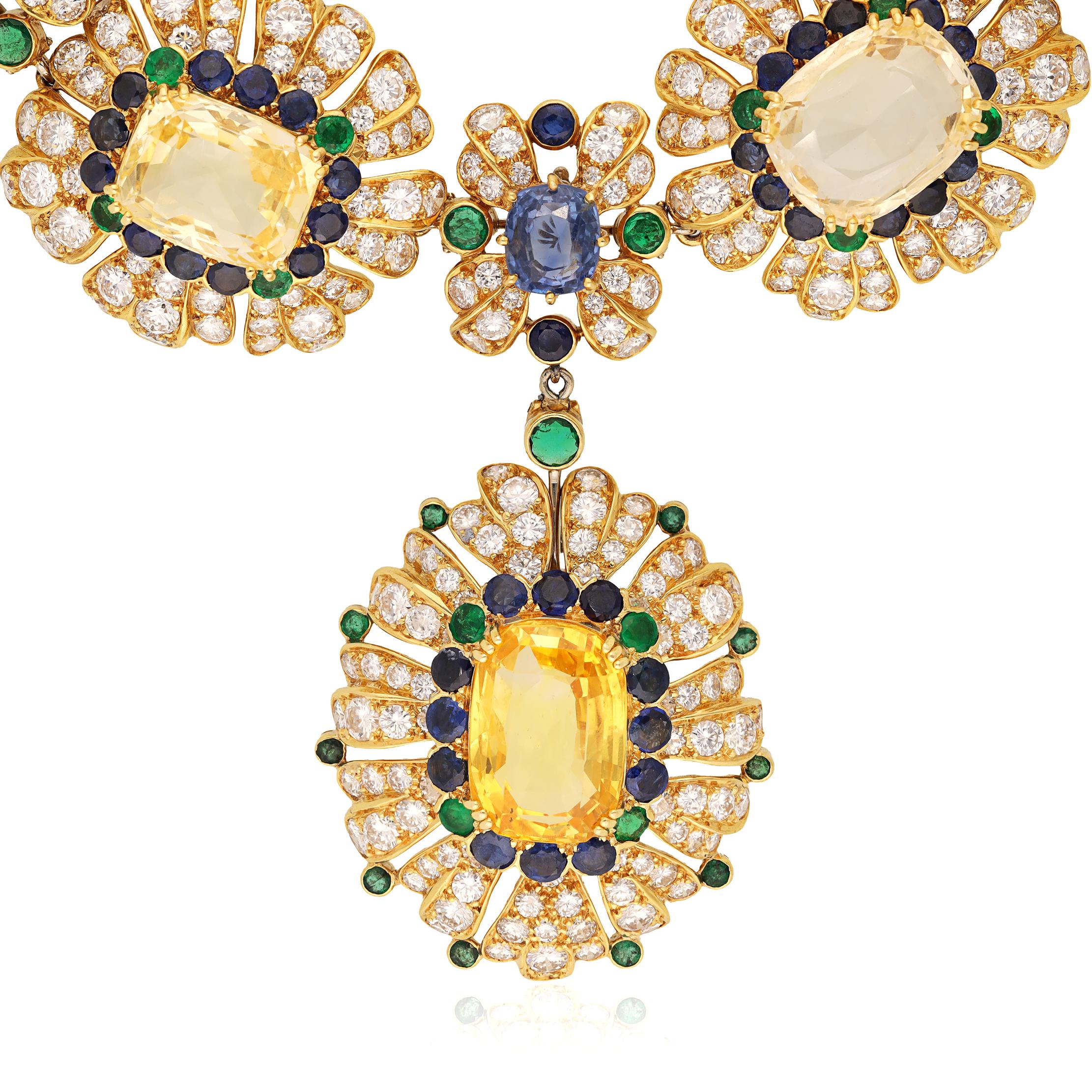 VAN CLEEF & ARPELS Ceylon Yellow & Blue Sapphires Necklace/Detachable Pendant