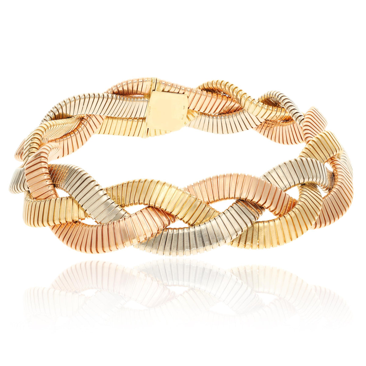 BULGARI 18K Tri-Color Gold Tubogas Braided Necklace