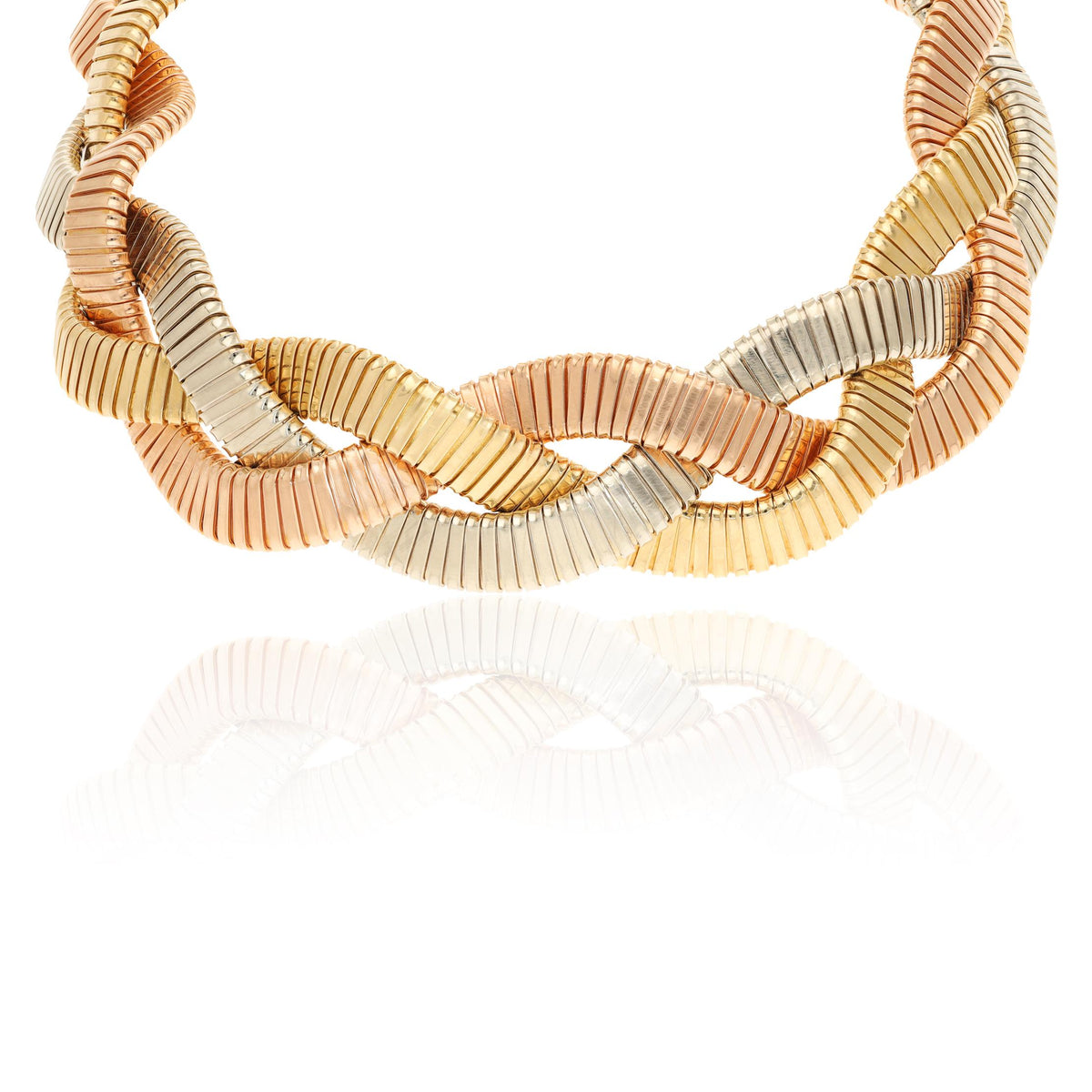 BULGARI 18K Tri-Color Gold Tubogas Braided Necklace