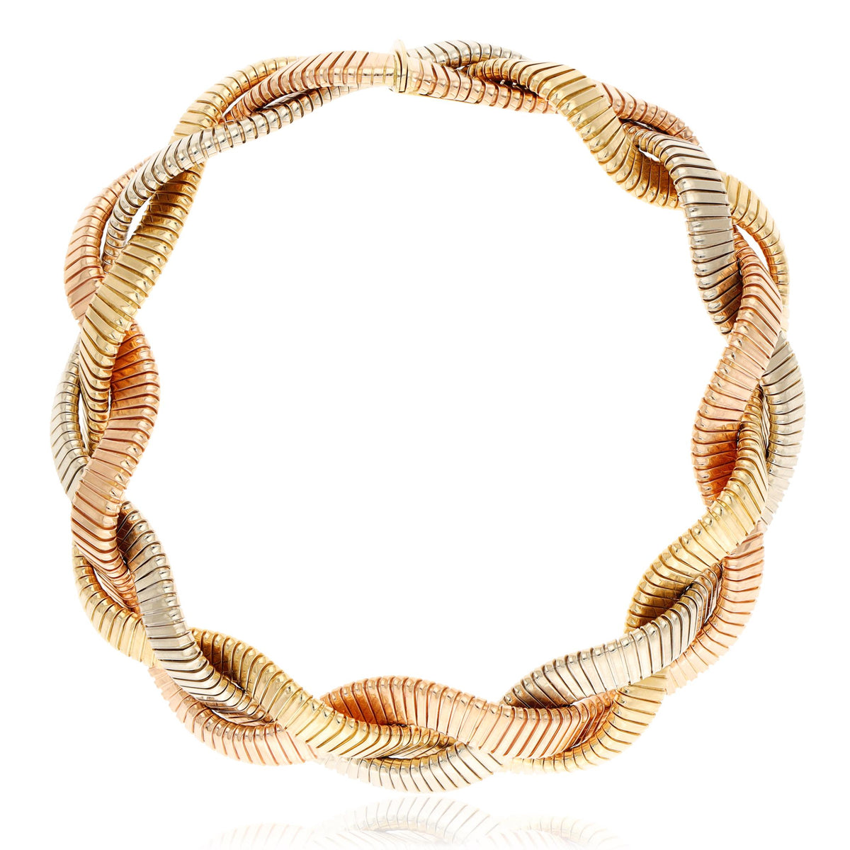 BULGARI 18K Tri-Color Gold Tubogas Braided Necklace