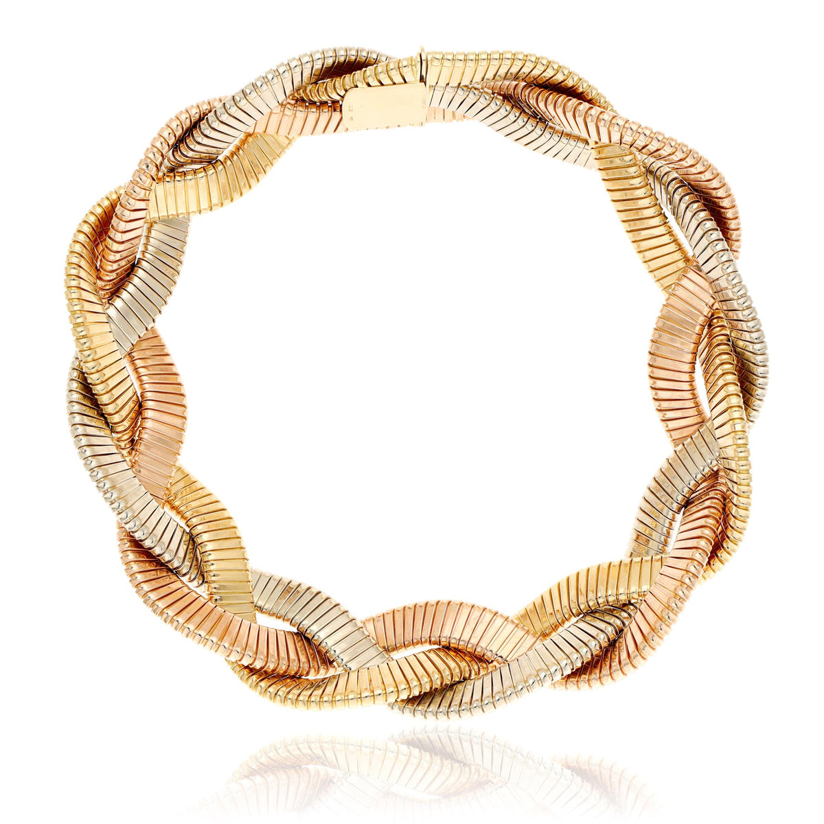 BULGARI 18K Tri-Color Gold Tubogas Braided Necklace