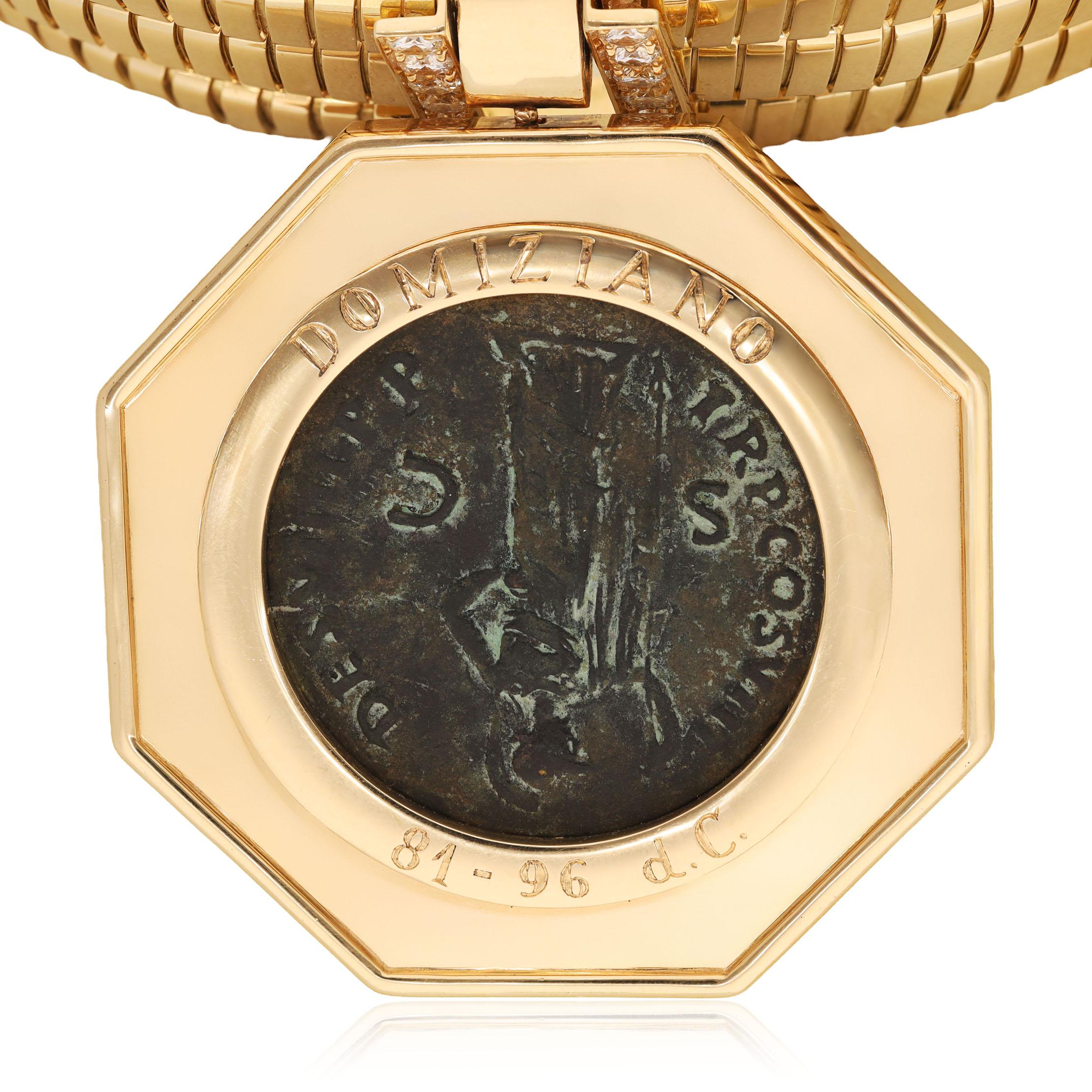 BULGARI Tubogas Necklace with Ancient Domiziano Coin Pendant 81–96 AD