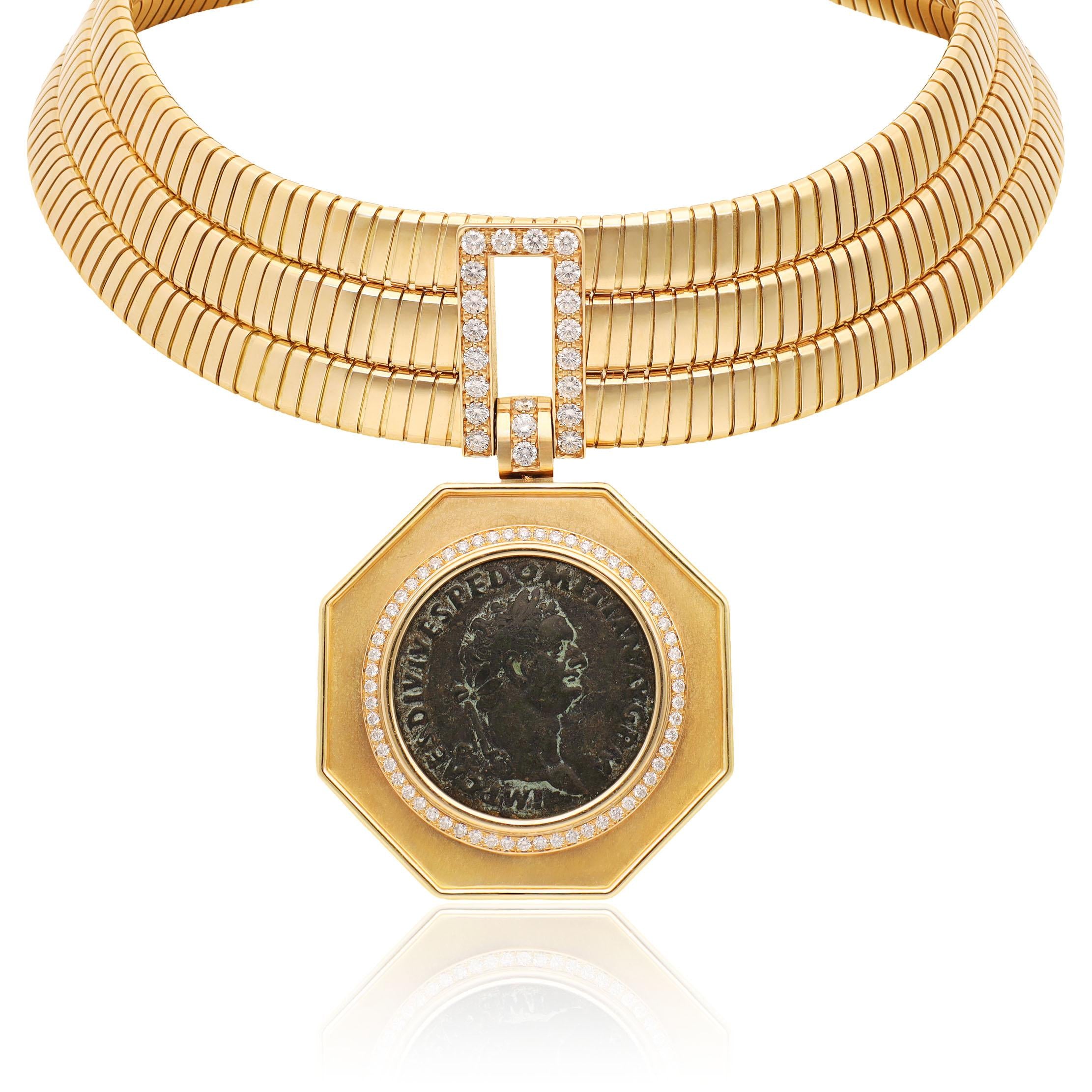 BULGARI Tubogas Necklace with Ancient Domiziano Coin Pendant 81–96 AD