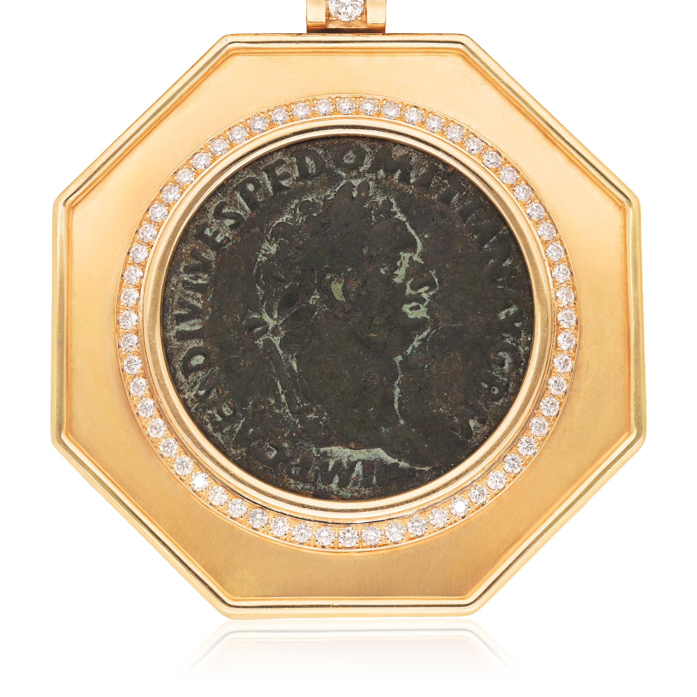 BULGARI Tubogas Necklace with Ancient Domiziano Coin Pendant 81–96 AD