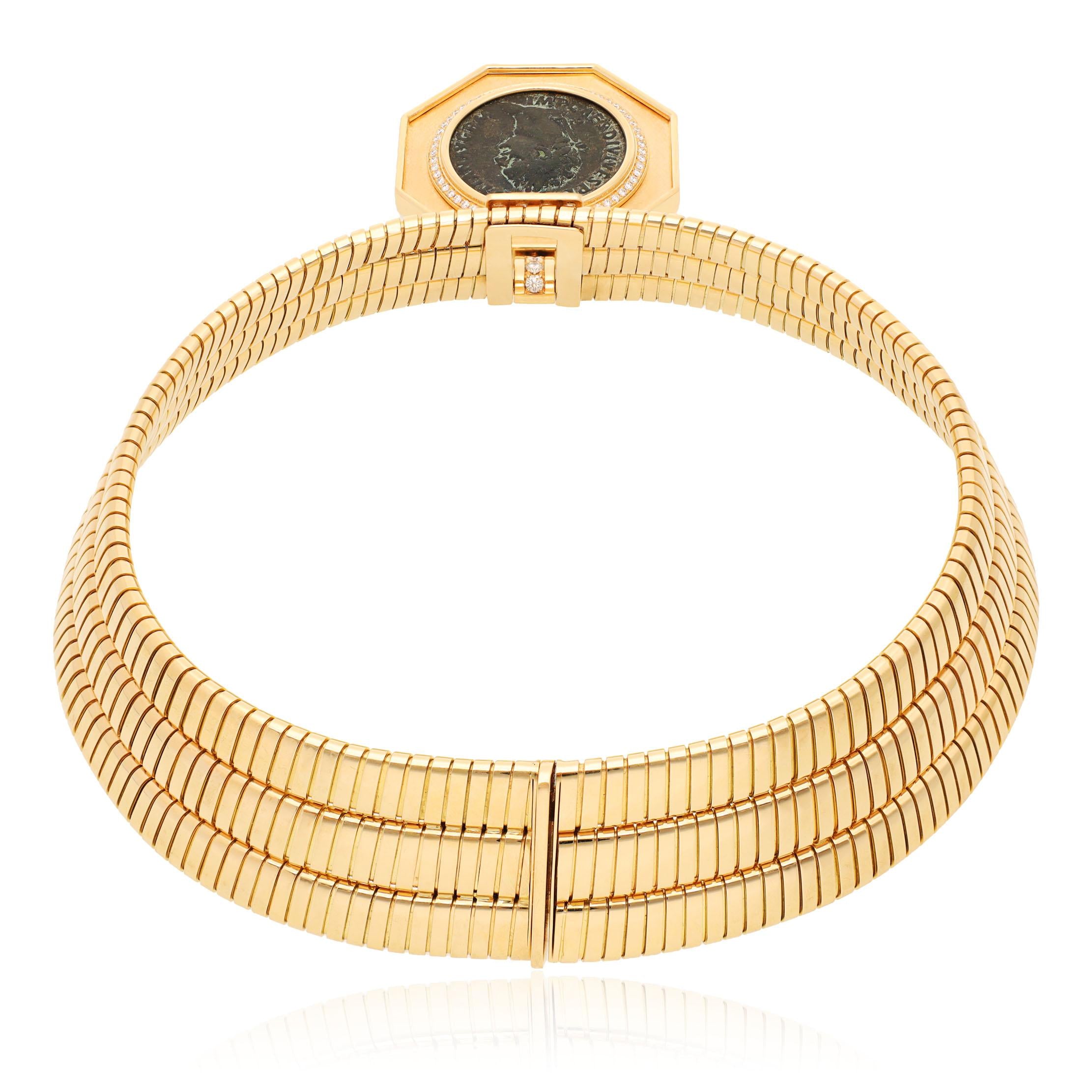 BULGARI Tubogas Necklace with Ancient Domiziano Coin Pendant 81–96 AD