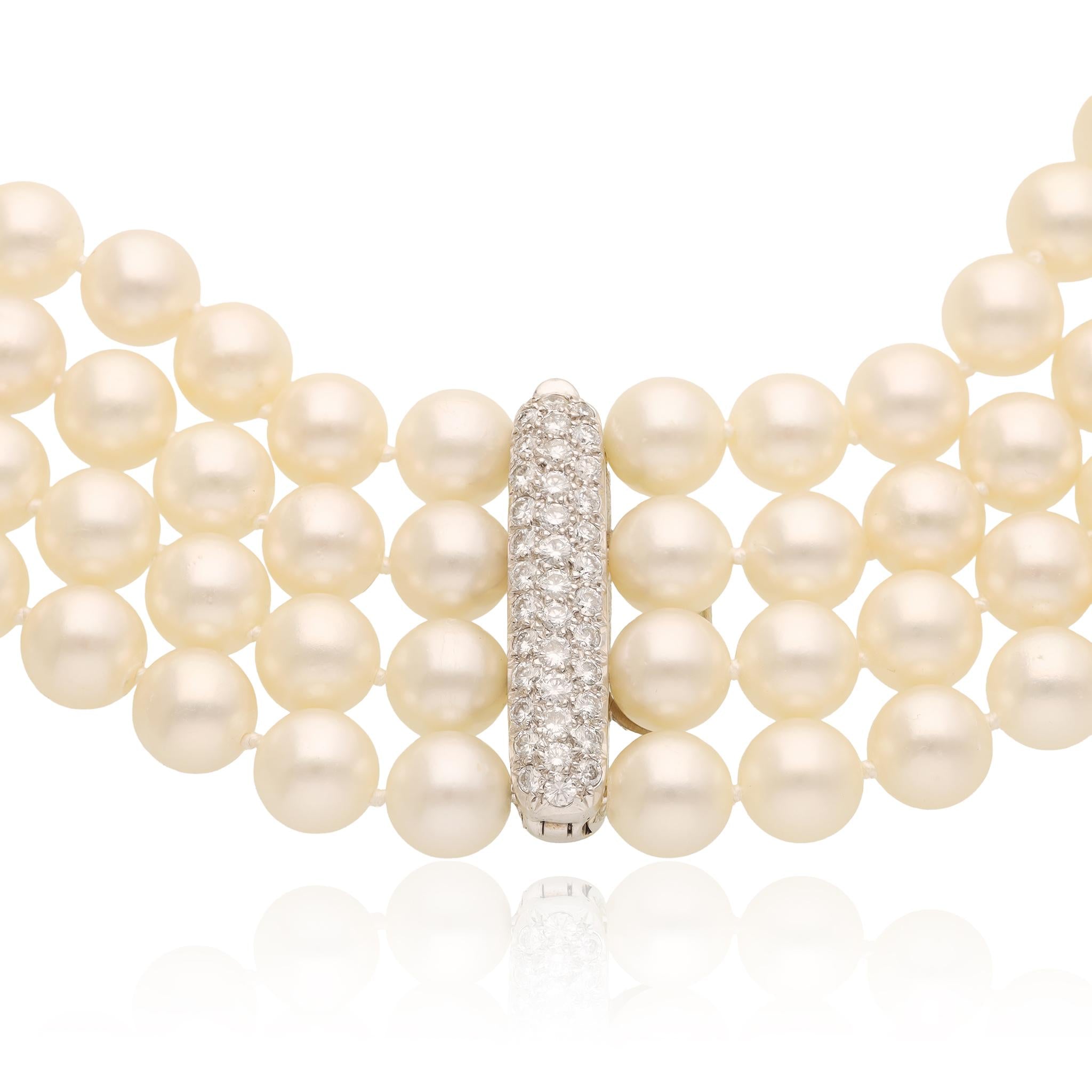 DAVID WEBB 4-Row Pearl, Rock Crystal, Black Enamel, and Diamond Necklace