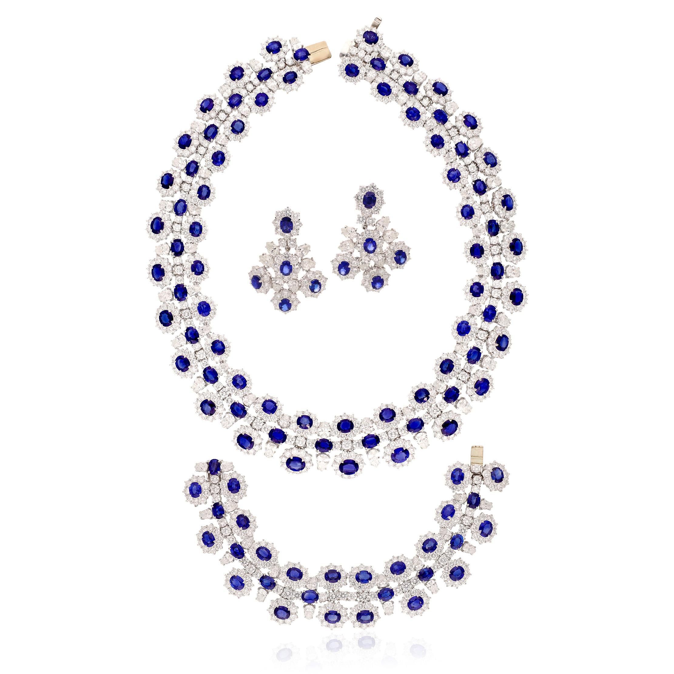 18K White Gold Sapphire and Diamond Parure