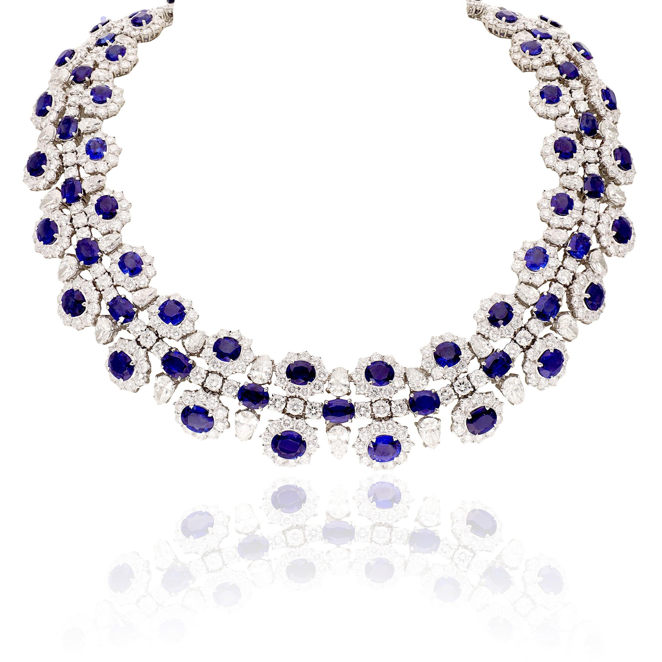 18K White Gold Sapphire and Diamond Parure