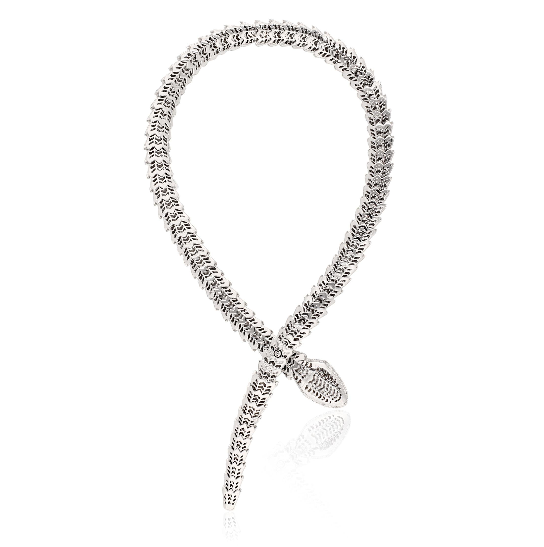 BULGARI 18K White Gold Diamond Serpenti Necklace