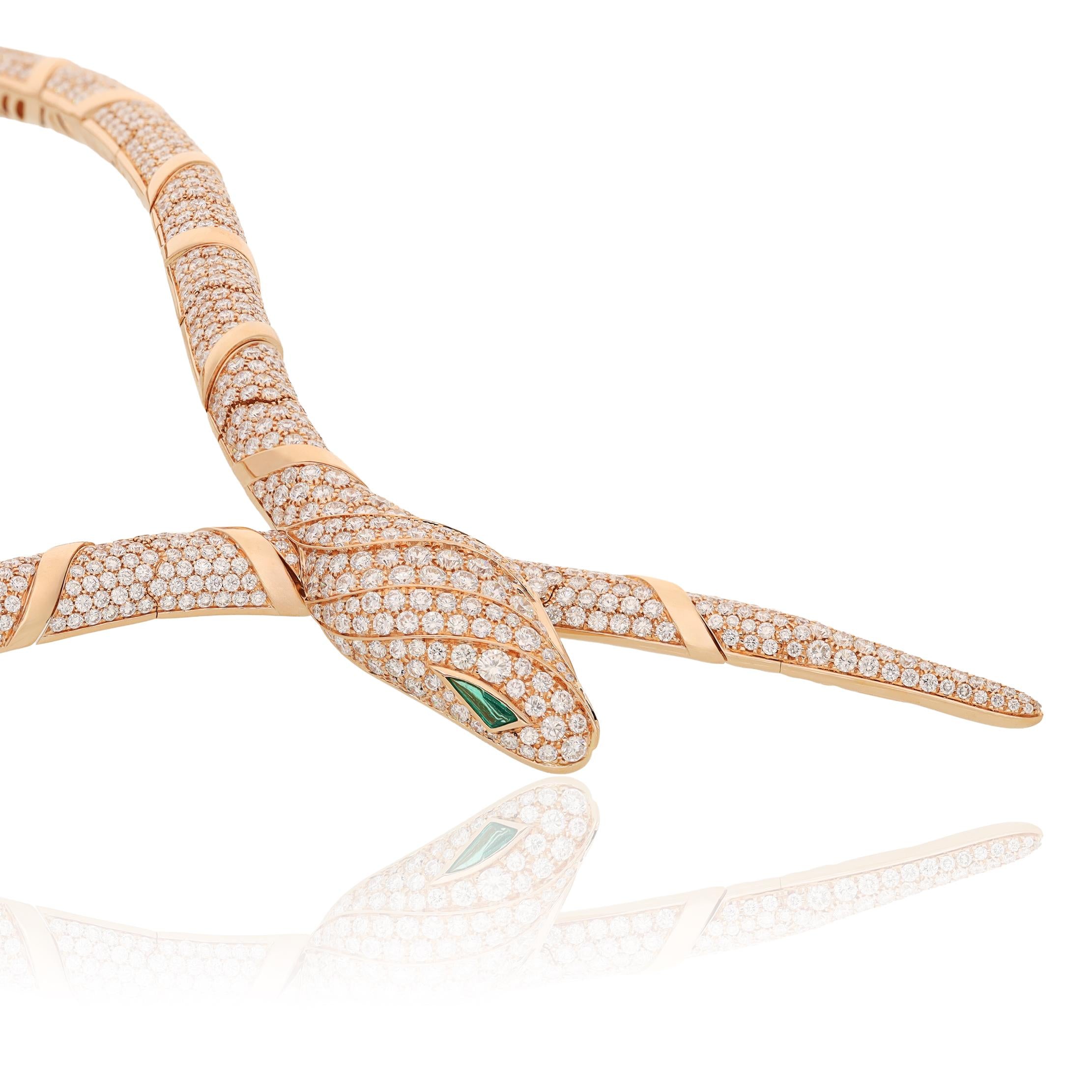 BVLGARI 18K Rose Gold, Diamond and Emerald Serpent Viper Necklace