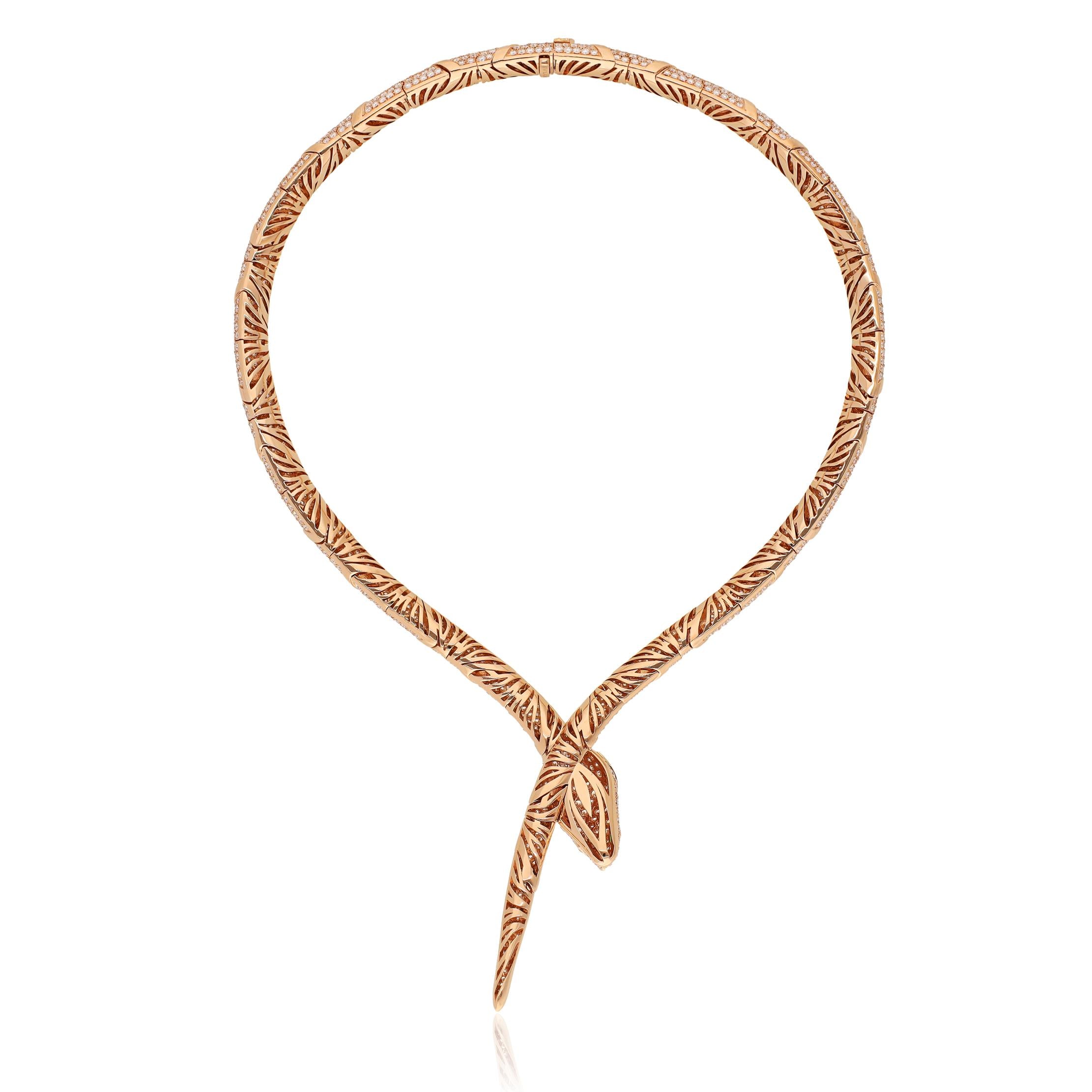 BVLGARI 18K Rose Gold, Diamond and Emerald Serpent Viper Necklace