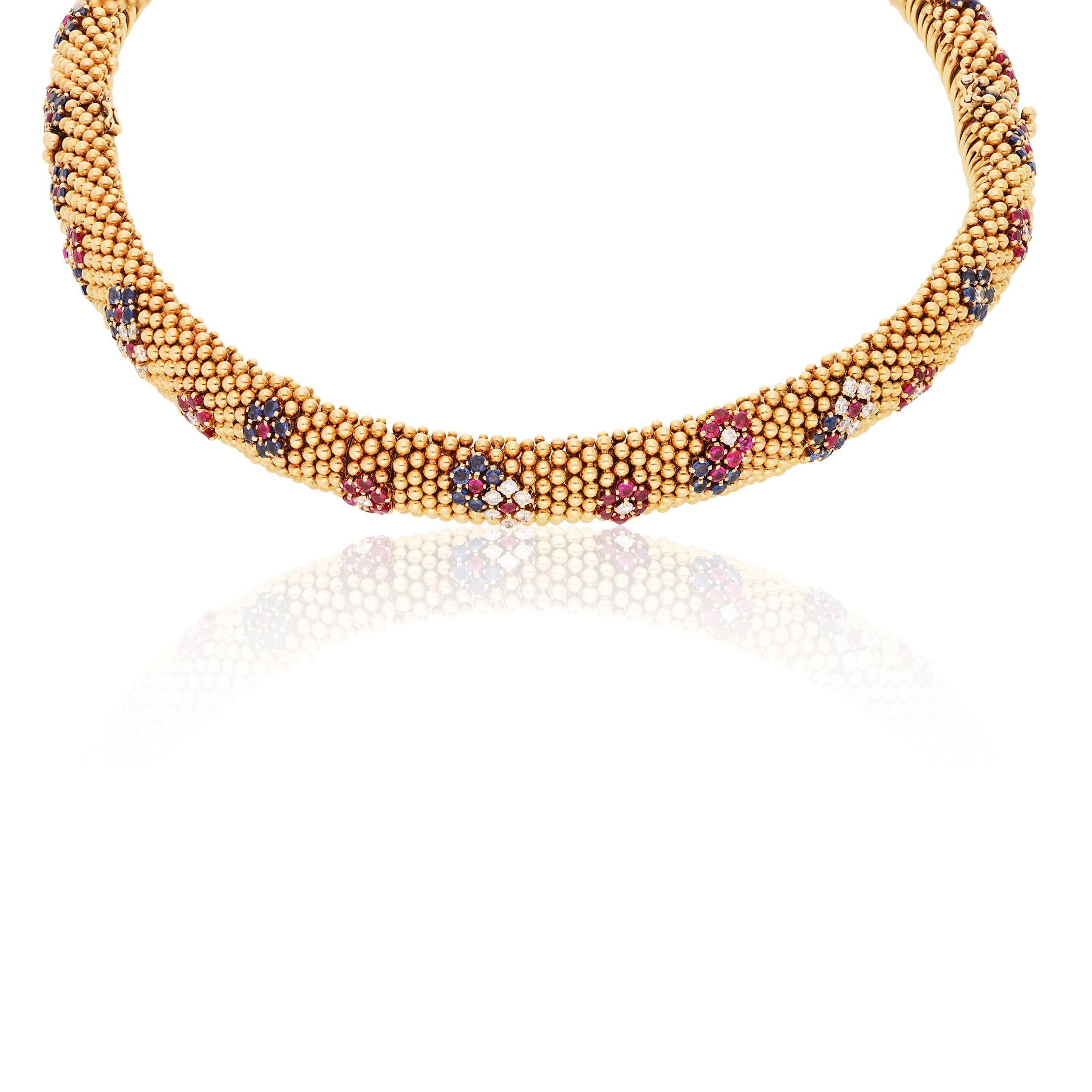 VAN CLEEF & ARPELS Ruby & Sapphire Couscous Necklace with Convertible Bracelets