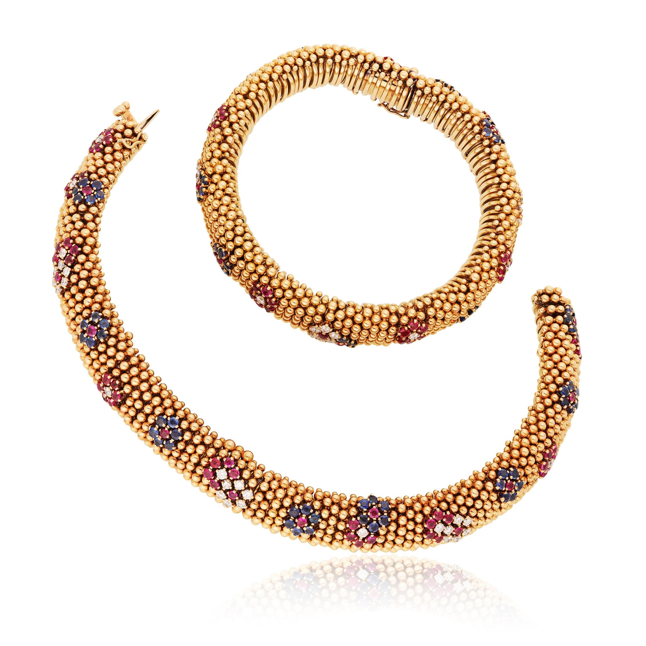 VAN CLEEF & ARPELS Ruby & Sapphire Couscous Necklace with Convertible Bracelets