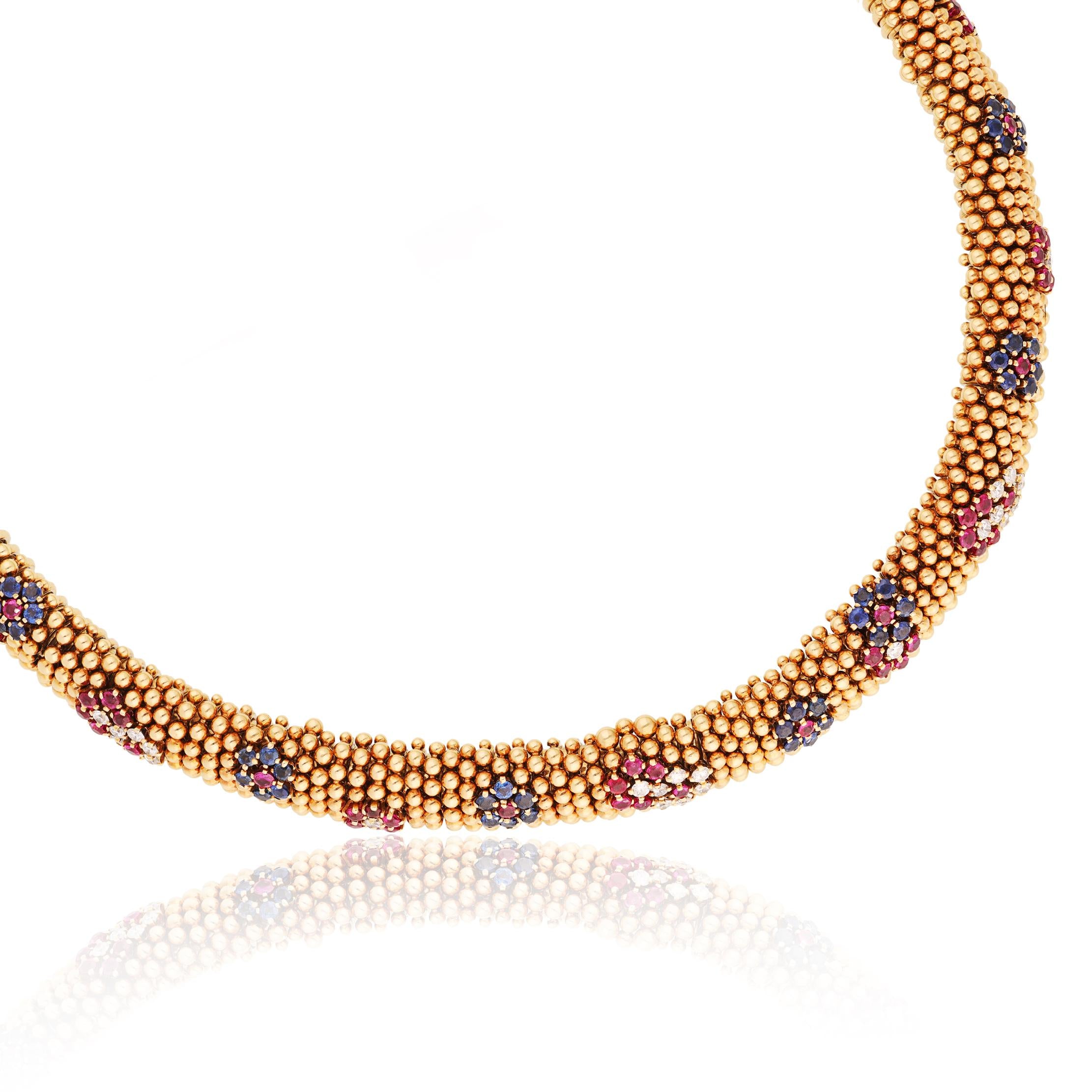 VAN CLEEF & ARPELS Ruby & Sapphire Couscous Necklace with Convertible Bracelets