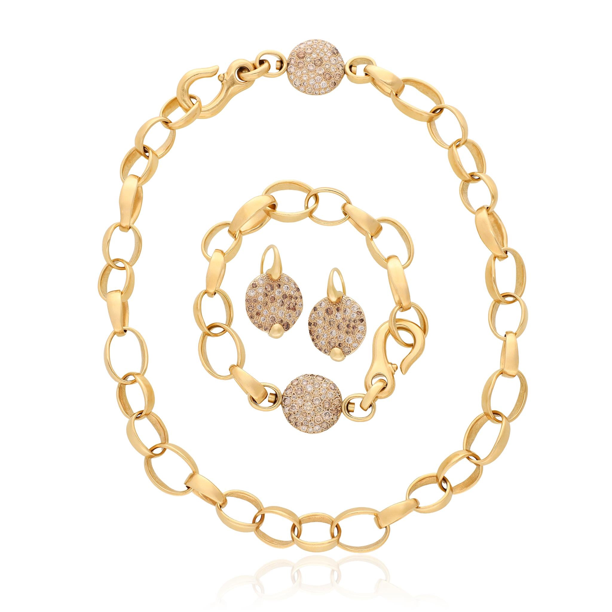 POMELLATO 18K Fancy Colored Diamond Link Necklace, Bracelet, and Earrings Suite