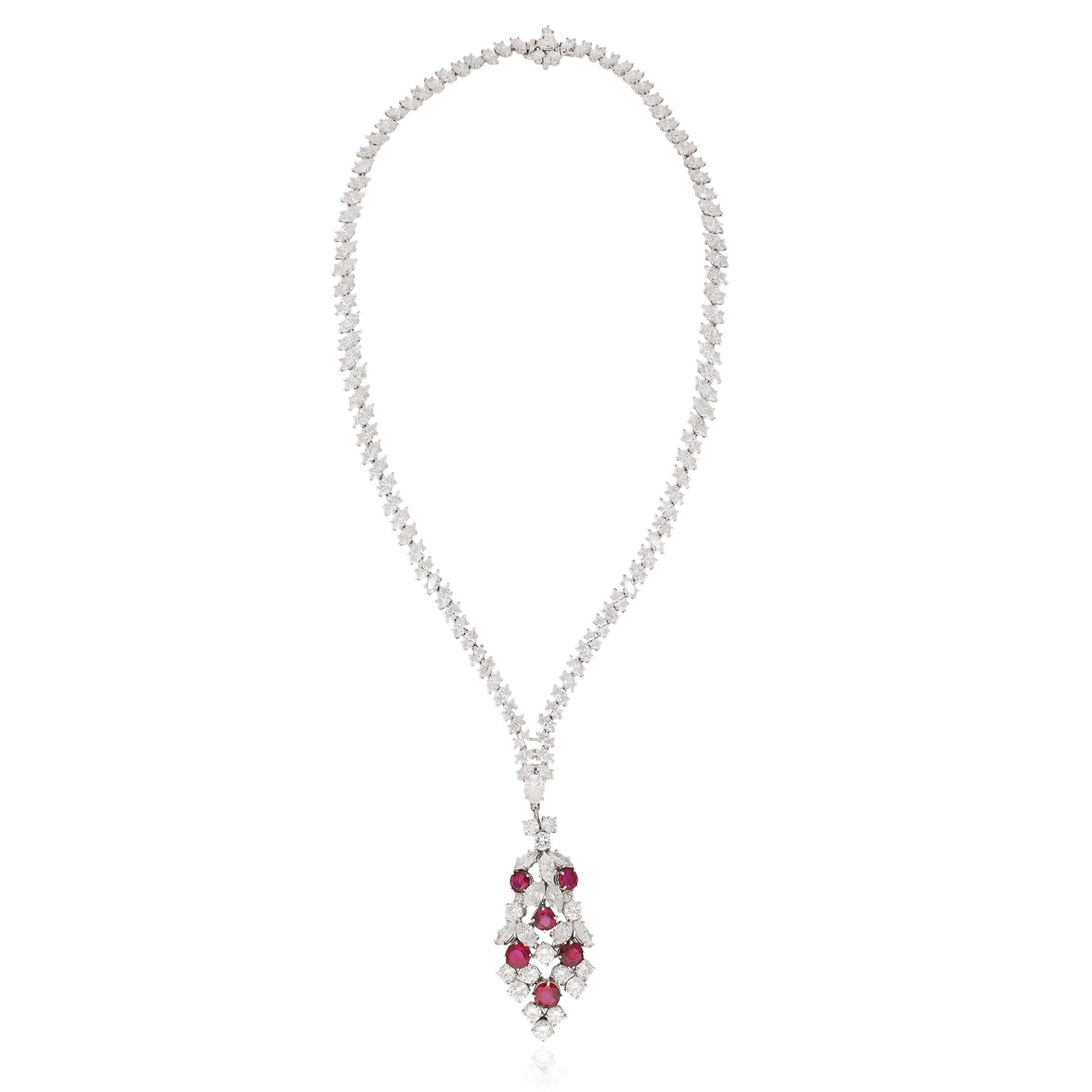 HARRY WINSTON Platinum and Unheated Burma Ruby Necklace
