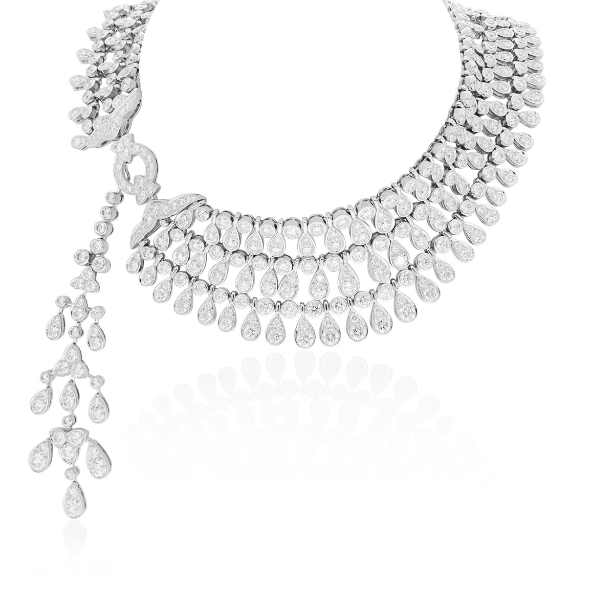 CARTIER Platinum & 18K White Gold Three-Row Diamond Fringe "Éclat" Necklace
