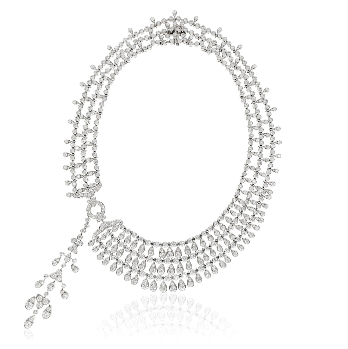 CARTIER Platinum & 18K White Gold Three-Row Diamond Fringe "Éclat" Necklace