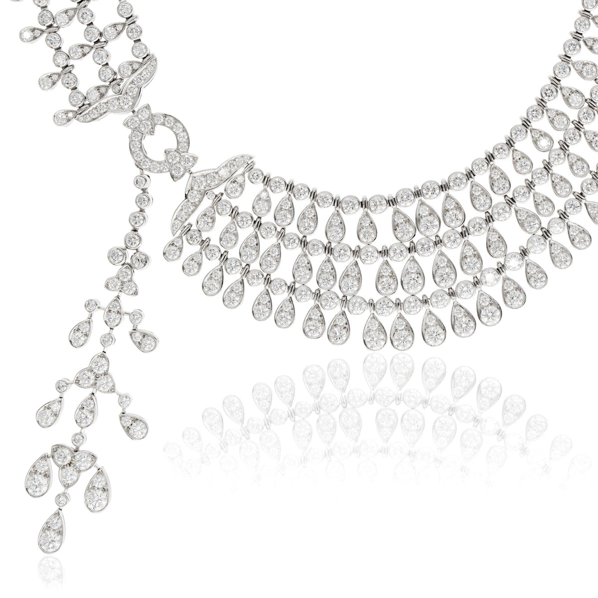 CARTIER Platinum & 18K White Gold Three-Row Diamond Fringe "Éclat" Necklace