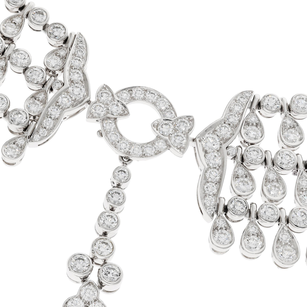 CARTIER Platinum & 18K White Gold Three-Row Diamond Fringe "Éclat" Necklace