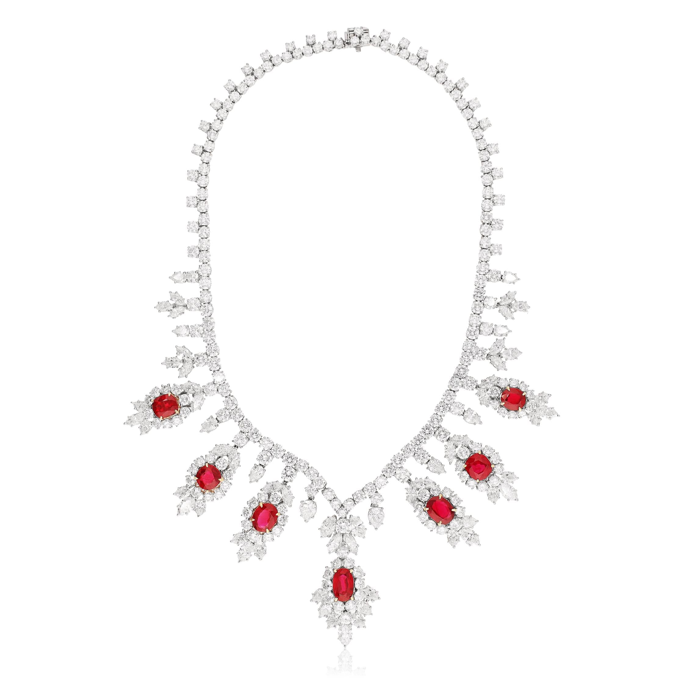 HARRY WINSTON Platinum & 18K White Gold No Heat Ruby and Diamond Necklace
