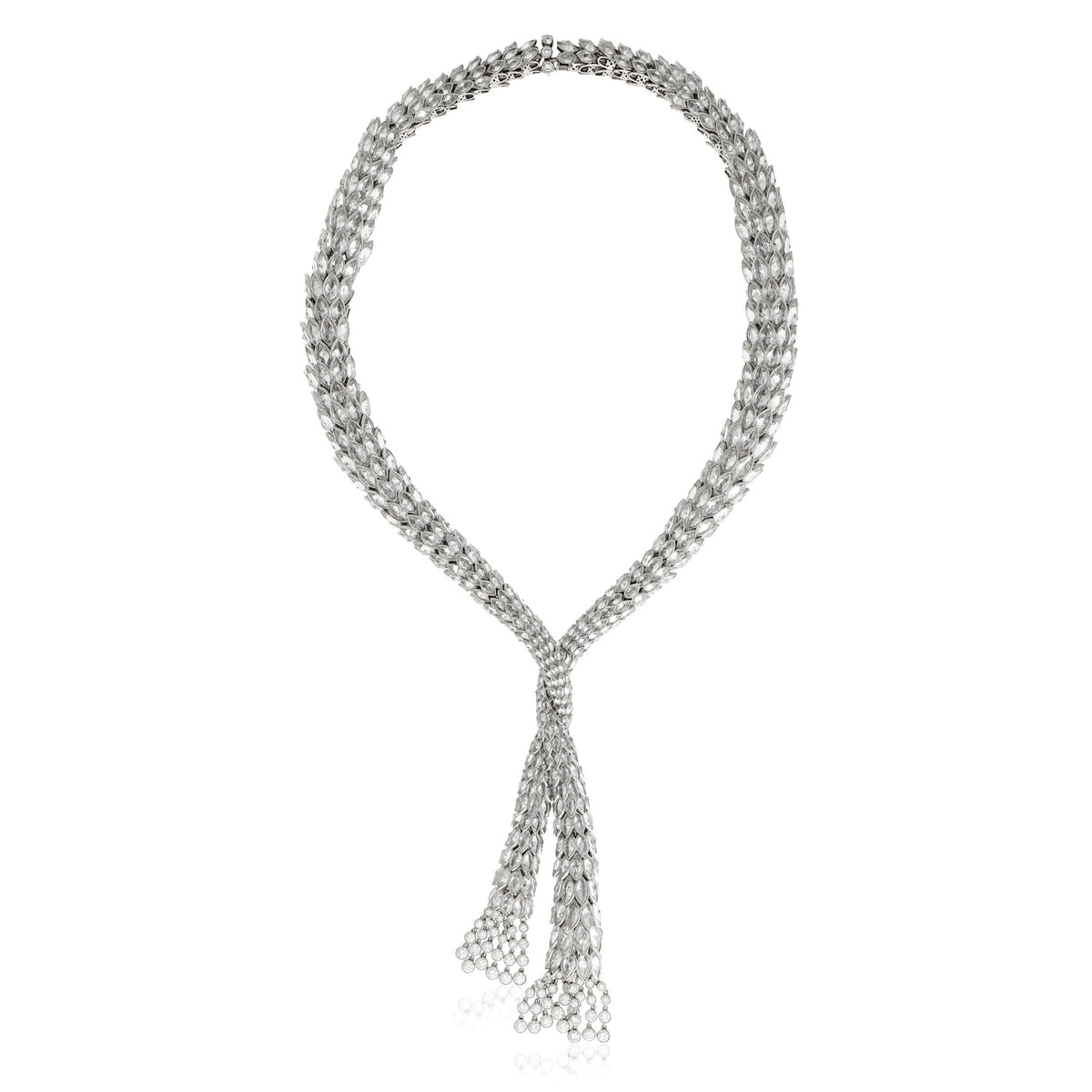 TIFFANY & CO. 18K White Gold Diamond Tassel Necklace