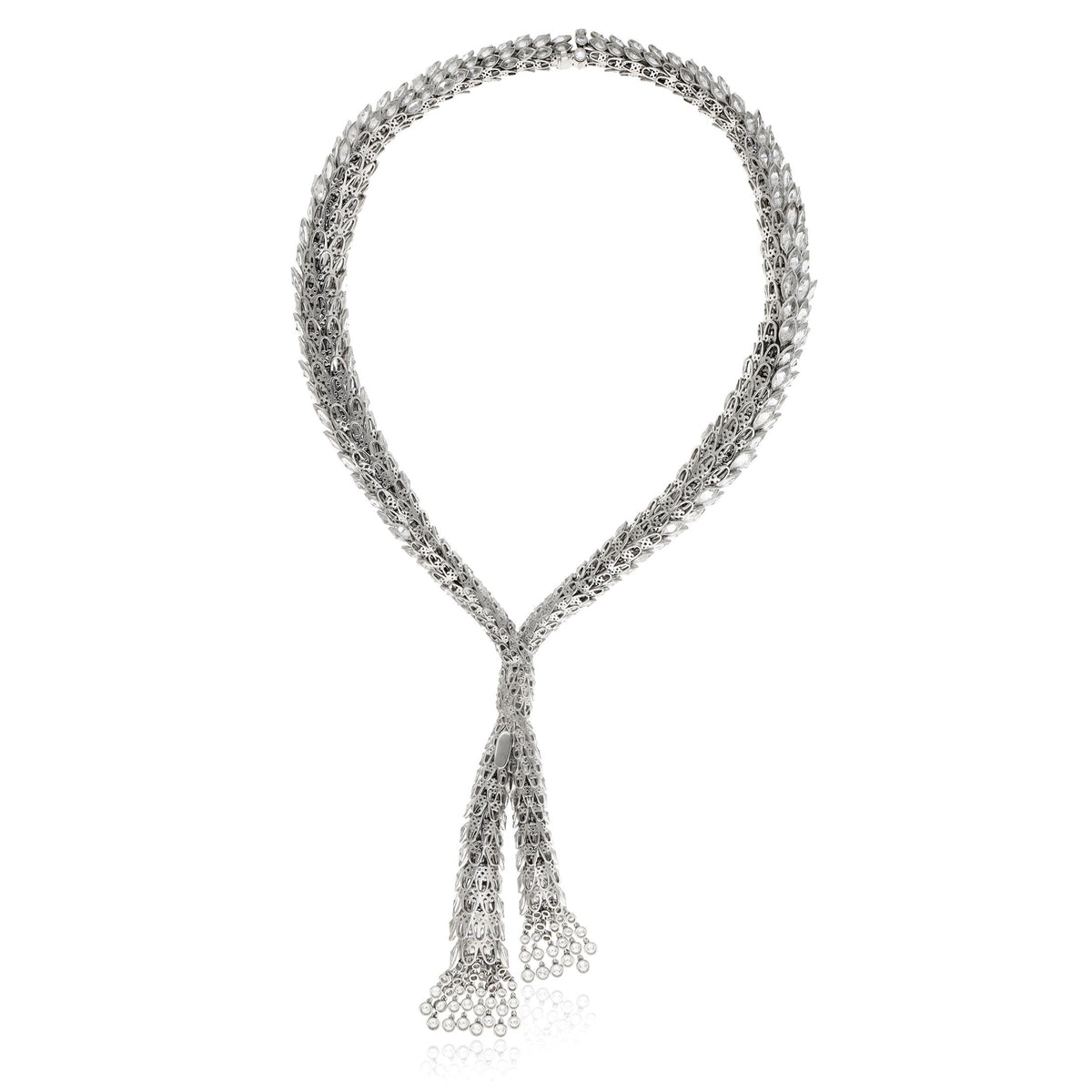 TIFFANY & CO. 18K White Gold Diamond Tassel Necklace