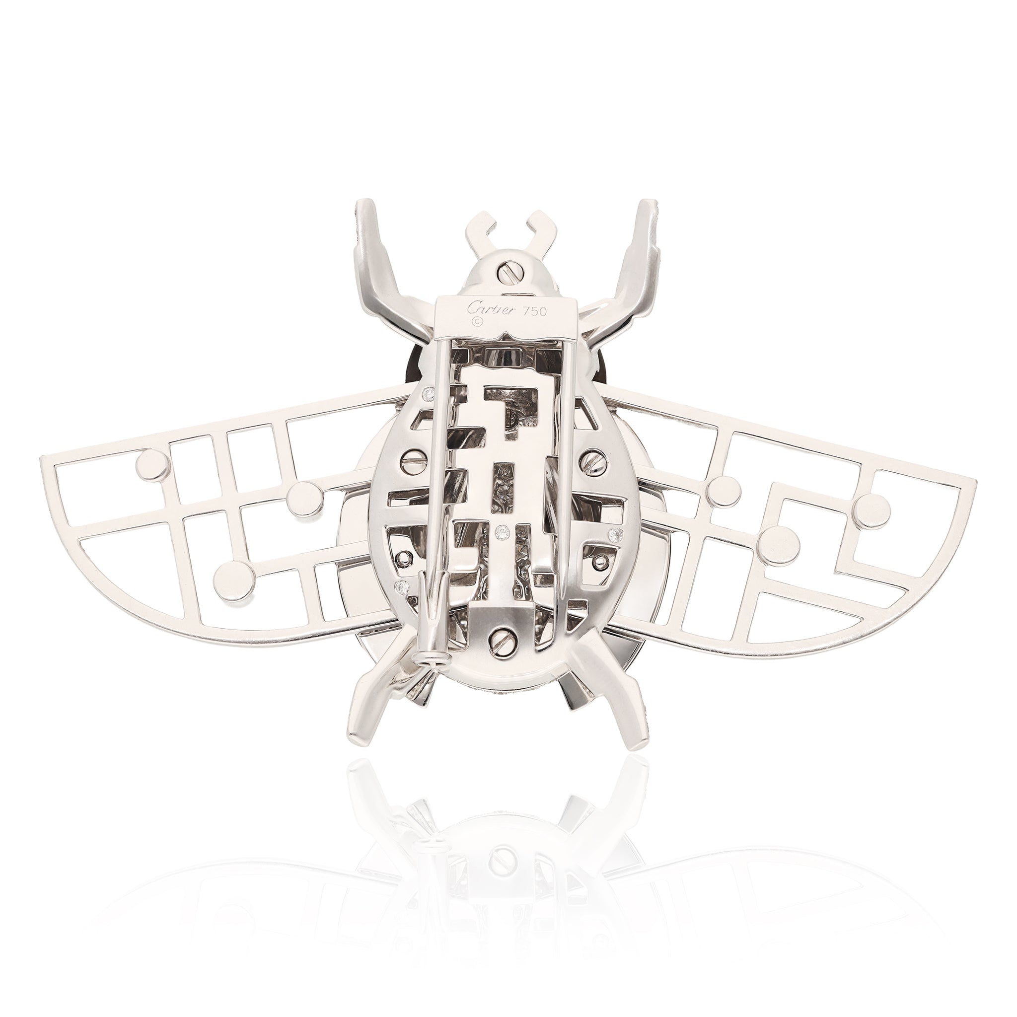 CARTIER 18K White Gold, Smoky Quartz and Diamond “Scarab” Brooch