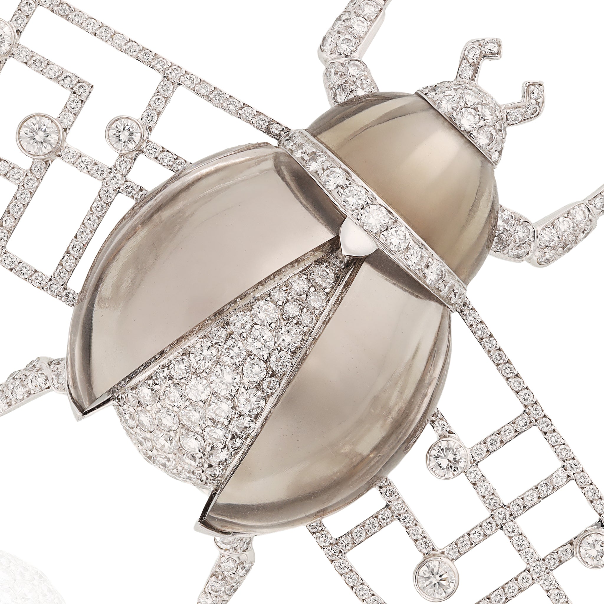 CARTIER 18K White Gold, Smoky Quartz and Diamond “Scarab” Brooch