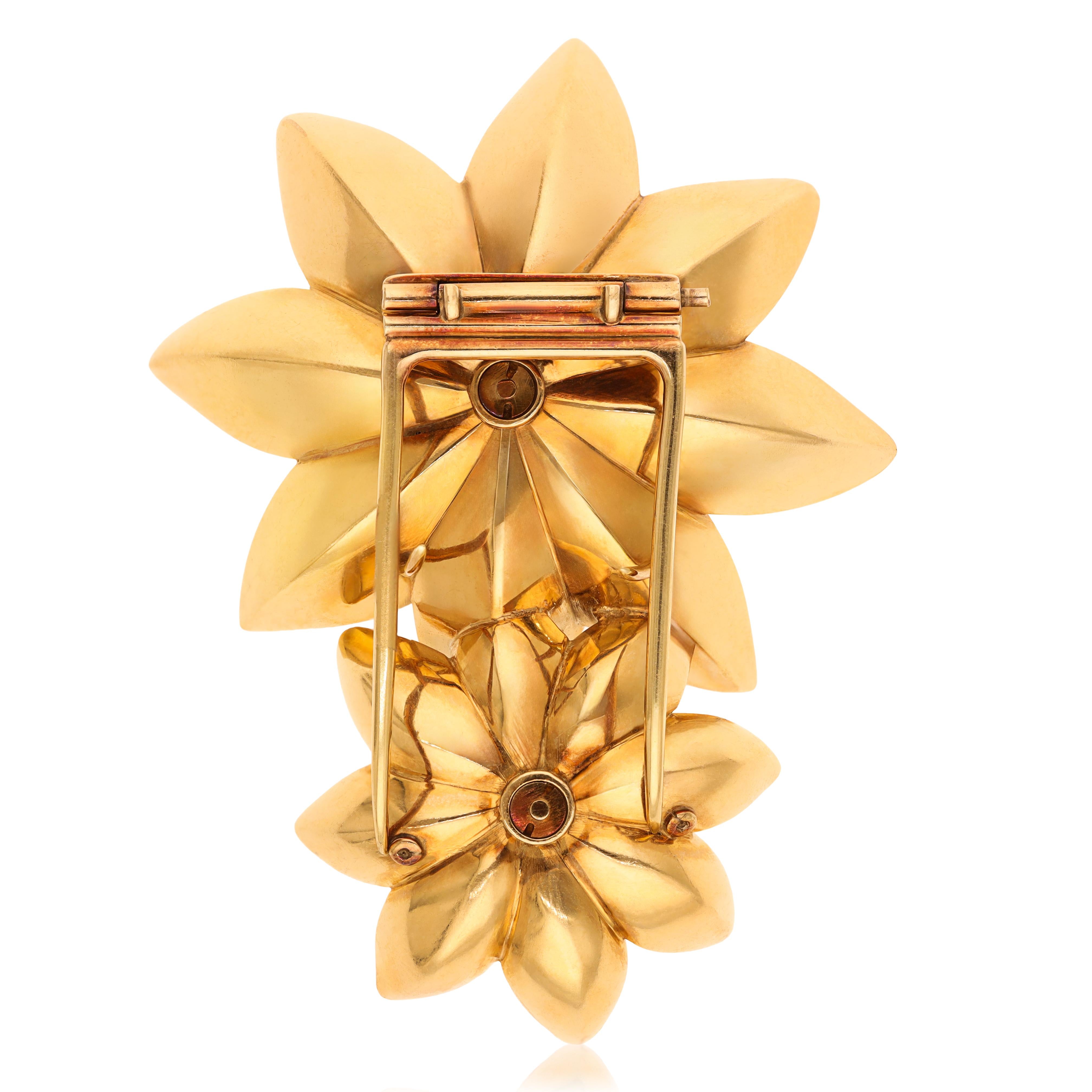 CARTIER 14K Rose Gold Diamond and Cabochon Ruby Flower Brooch