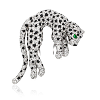 CARTIER Diamond, Onyx and Emerald Panthere Clip Brooch