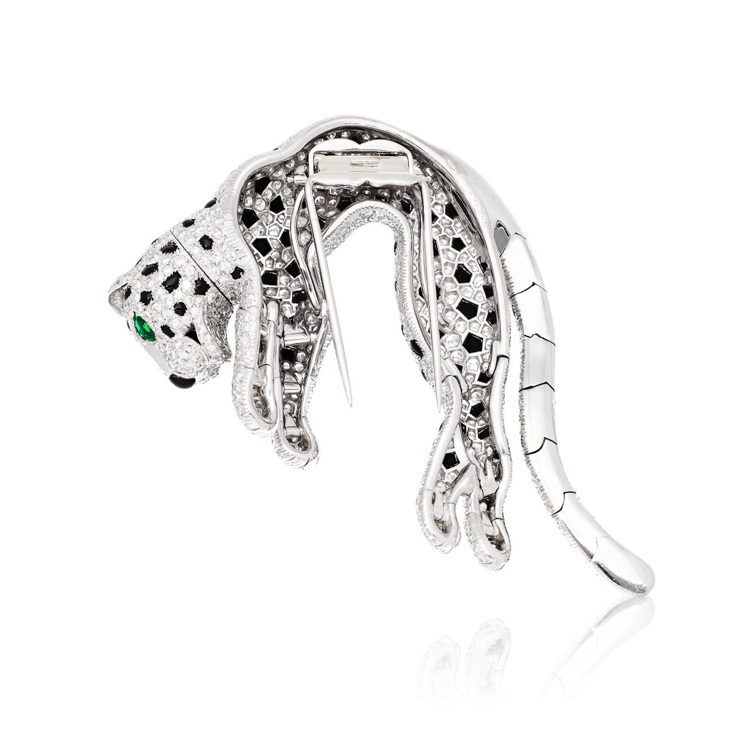 CARTIER Diamond, Onyx and Emerald Panthere Clip Brooch