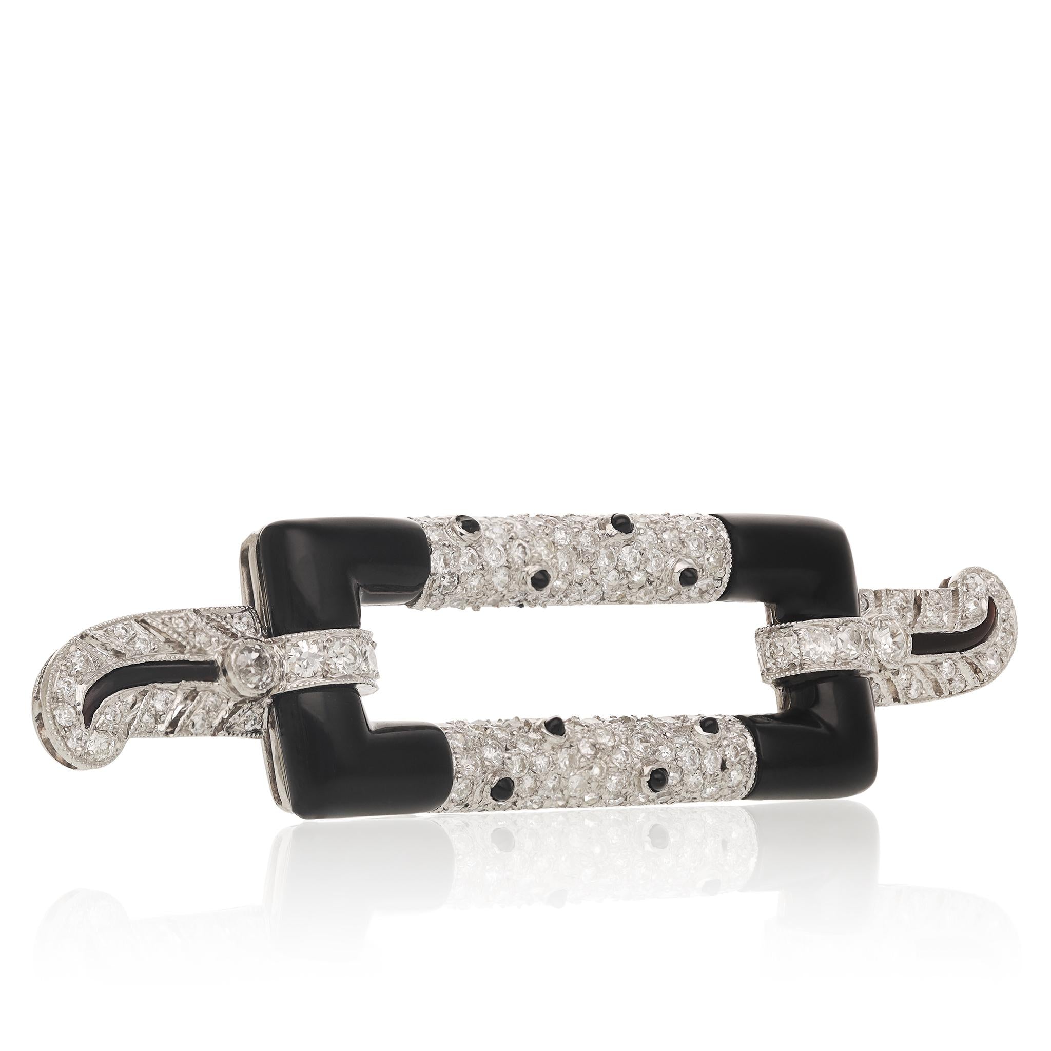Platinum, Diamond and Black Onyx Art Deco Brooch