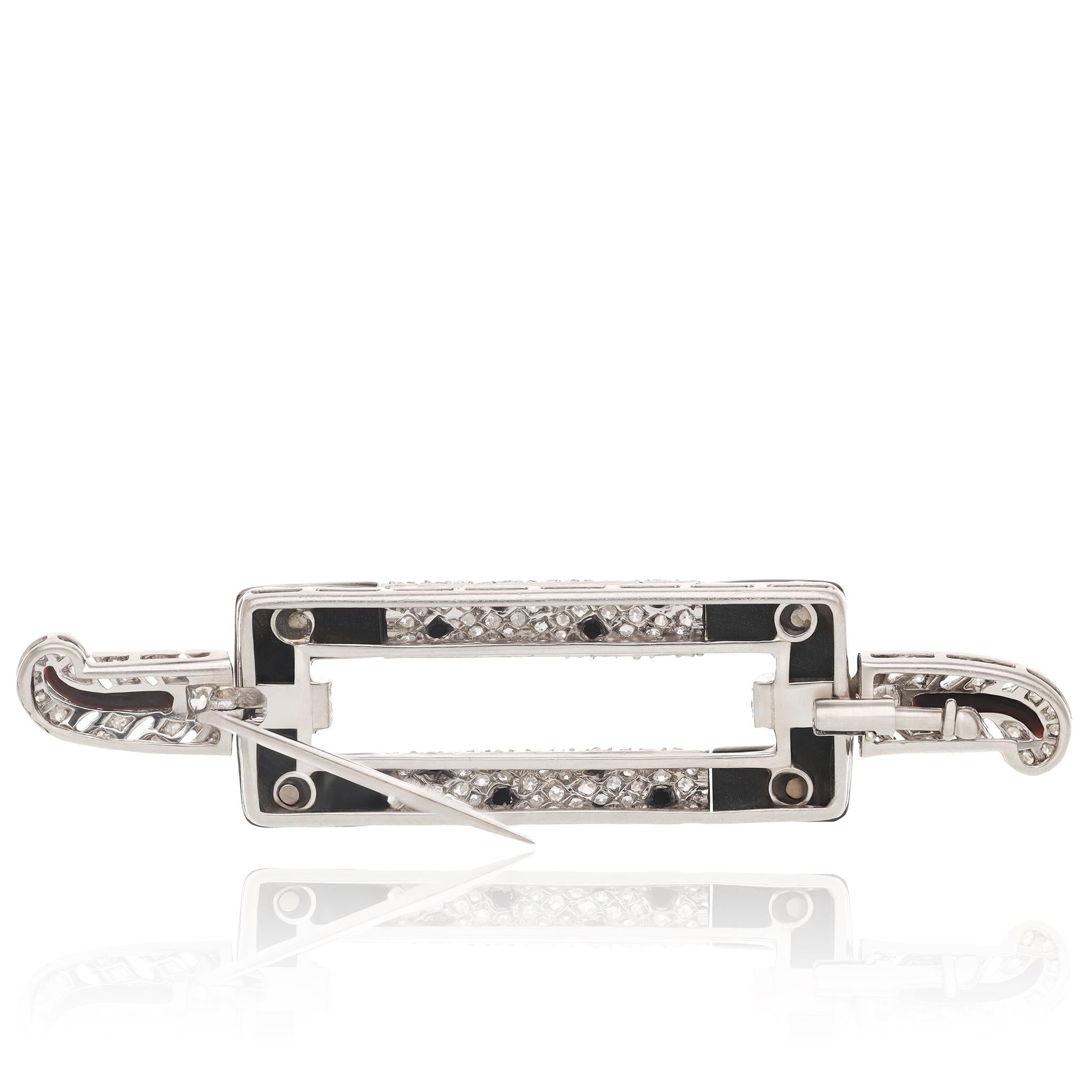 Platinum, Diamond and Black Onyx Art Deco Brooch