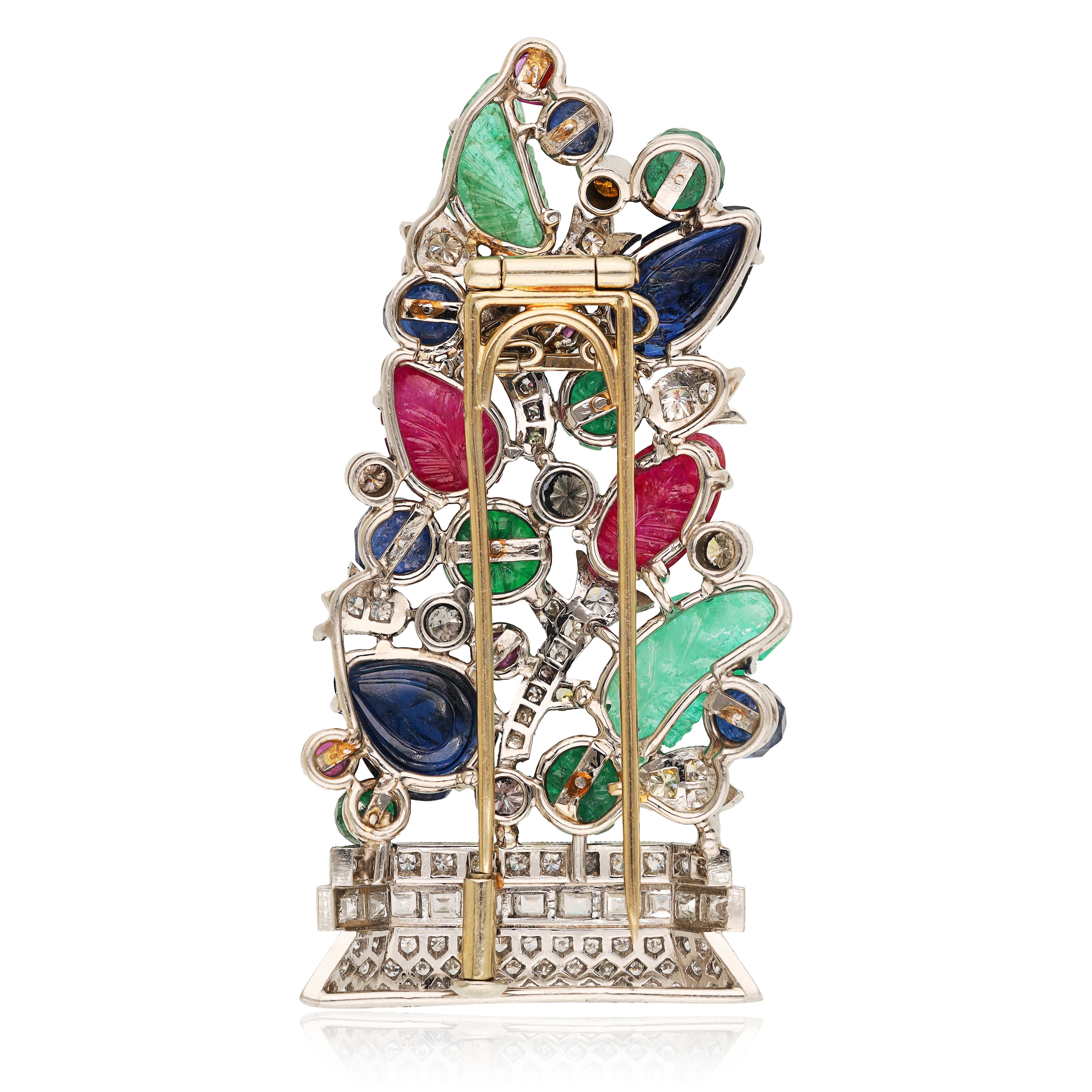 Platinum, Colored Stone and Diamond Brooch