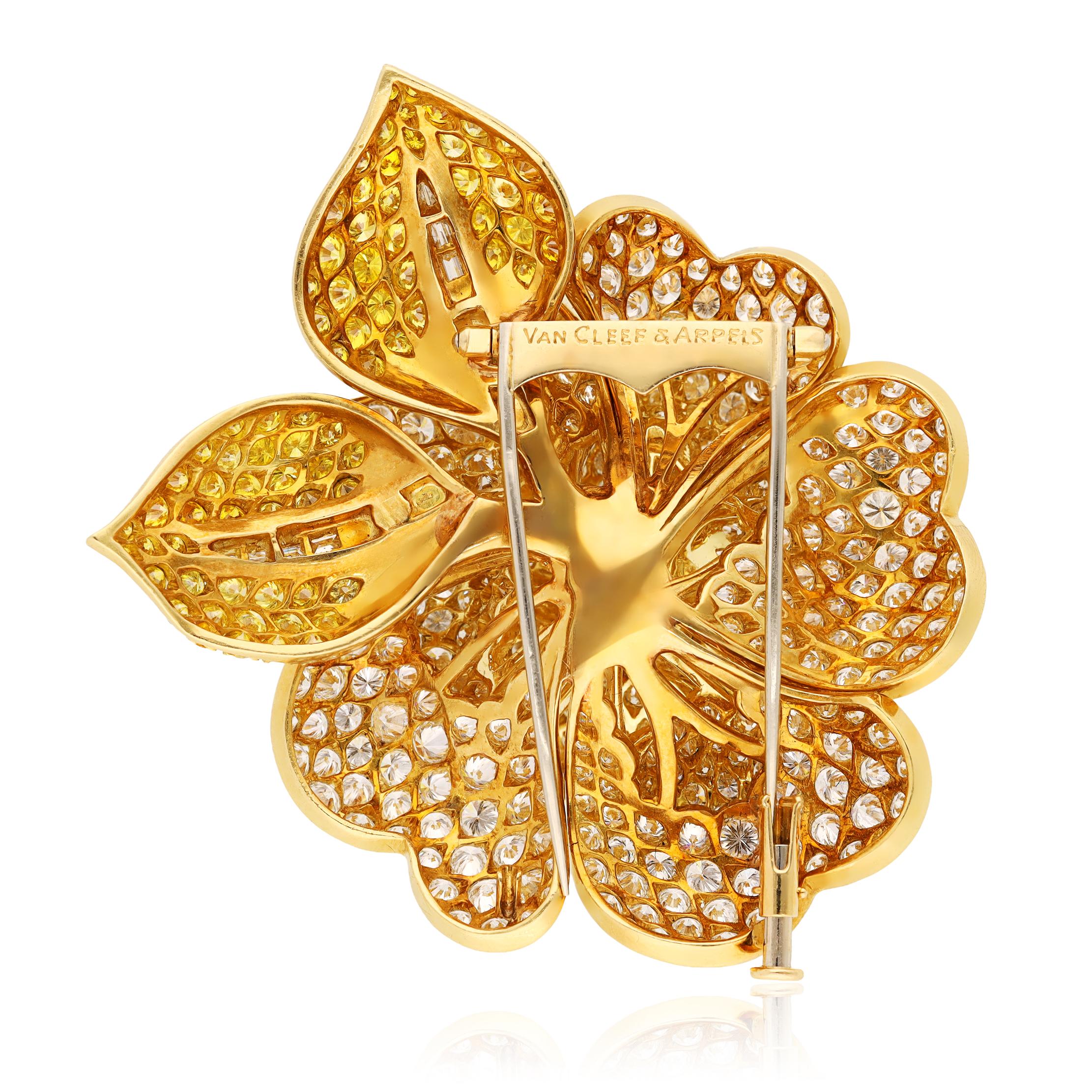 VAN CLEEF & ARPELS Fancy Yellow and White Diamond “Camélia” Flower Brooch