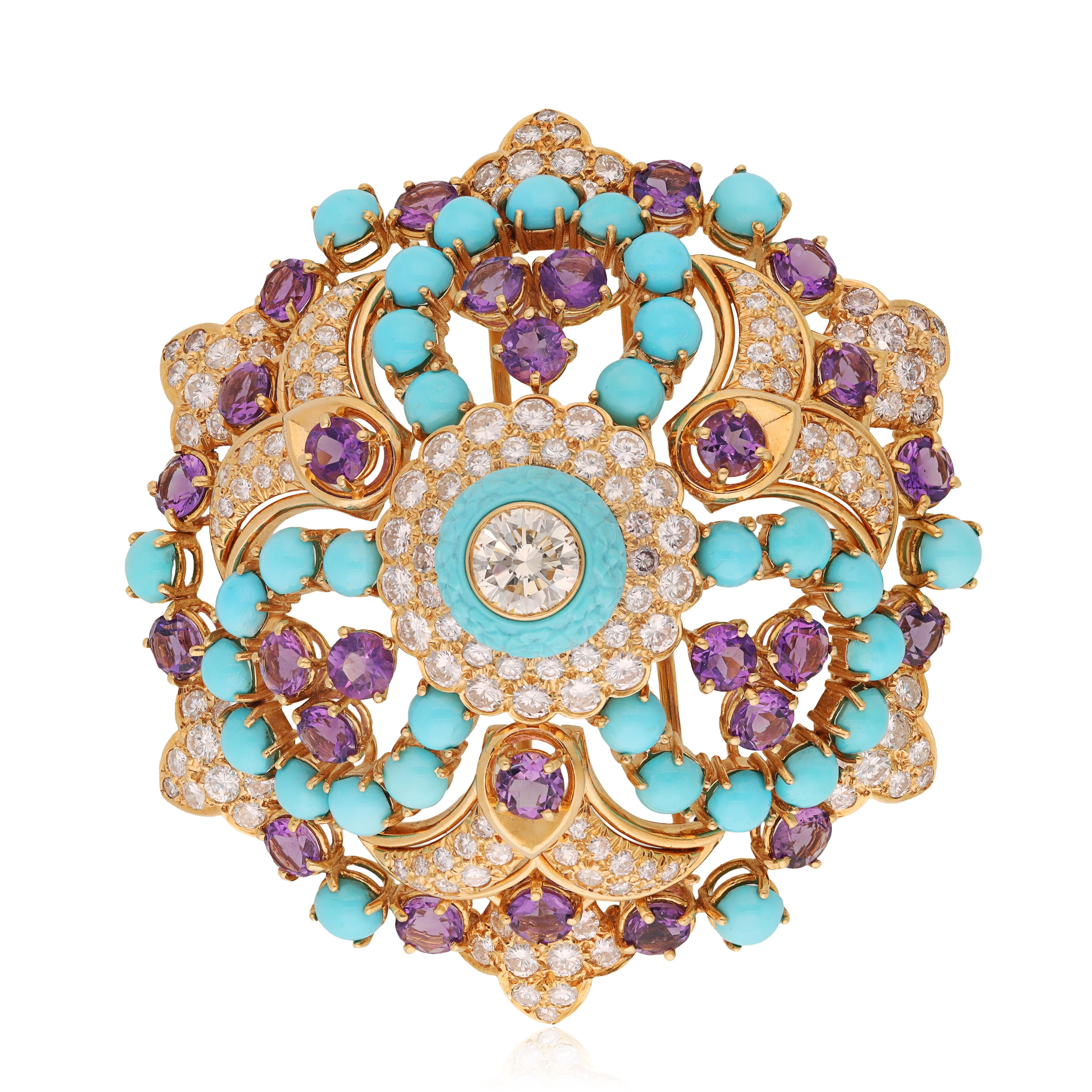 BULGARI Diamond, Amethyst and Turquois Brooch/Pendant