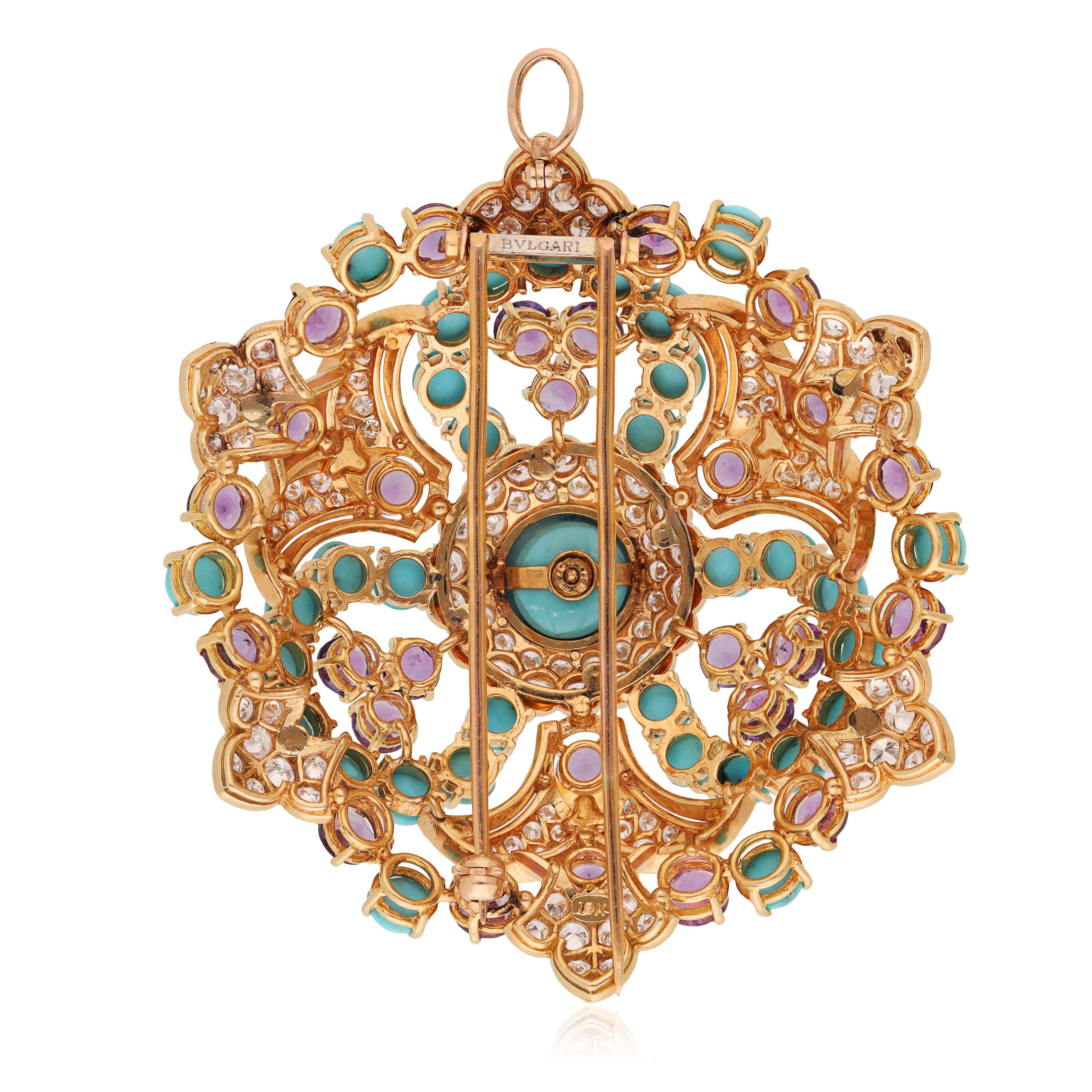 BULGARI Diamond, Amethyst and Turquois Brooch/Pendant